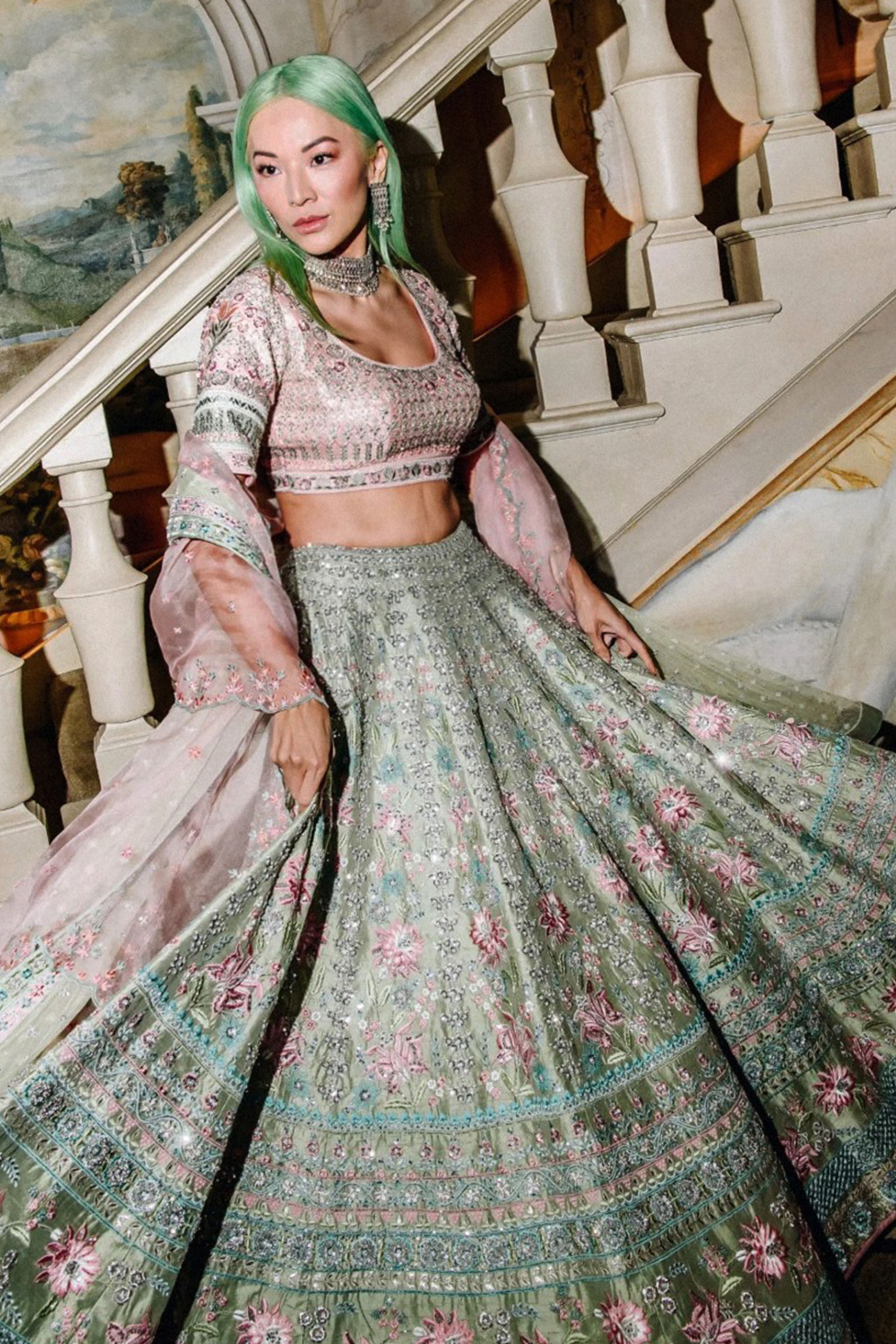 Writi Lehenga - Sage, , image 2