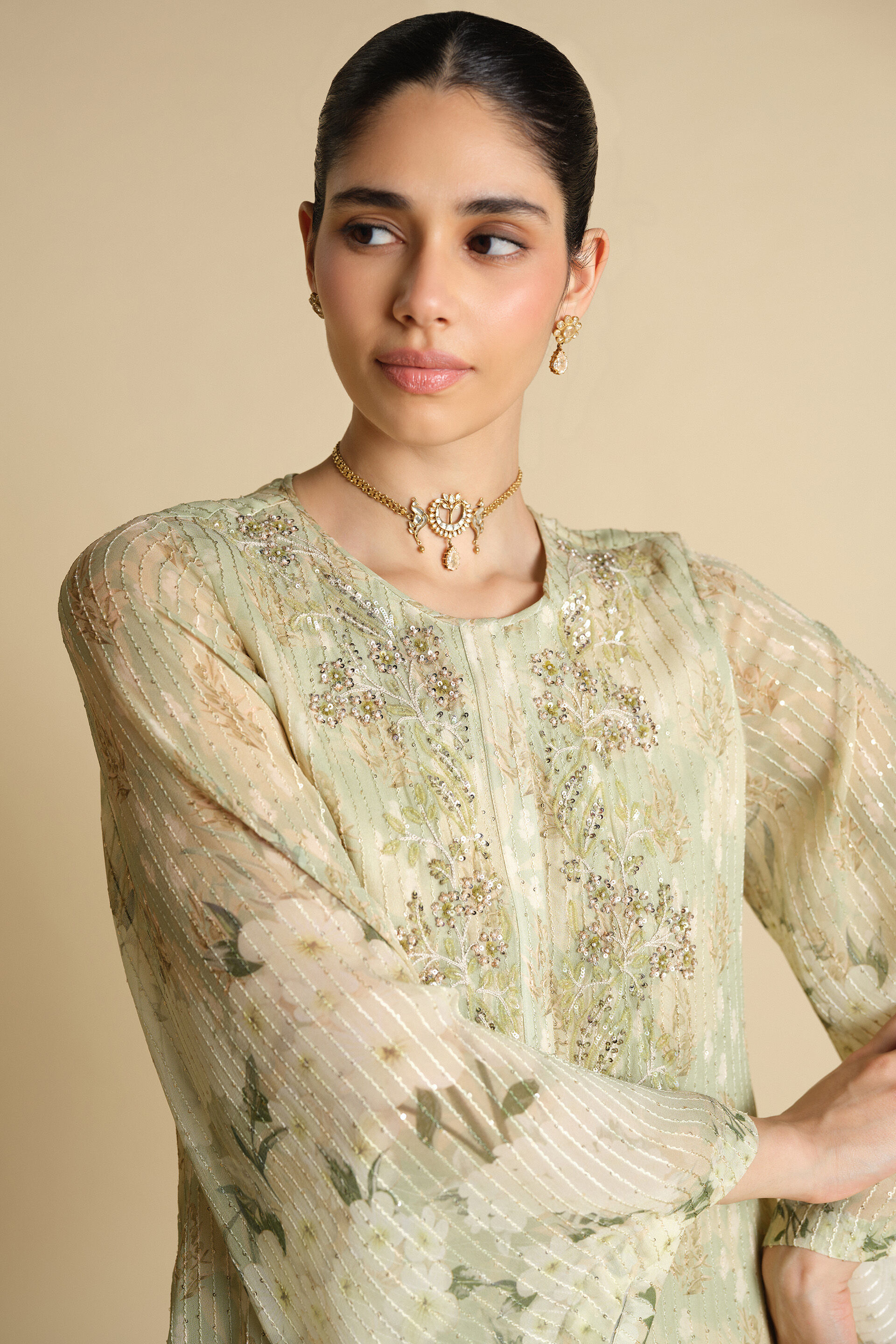 Suha Embroidered Kaftan - Sage, Sage, image 5
