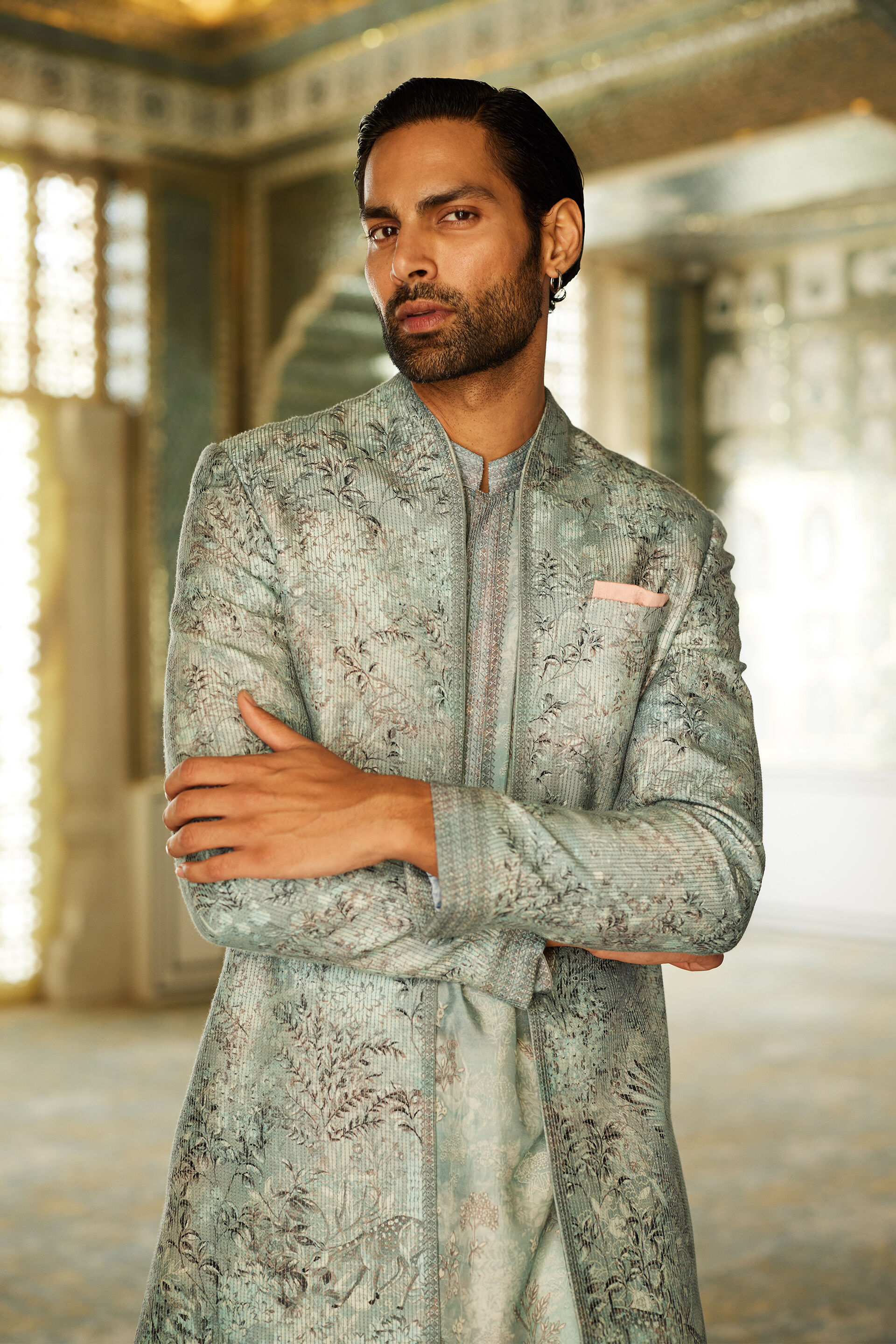 Sharv Silk Sherwani - Blue, Blue, image 3