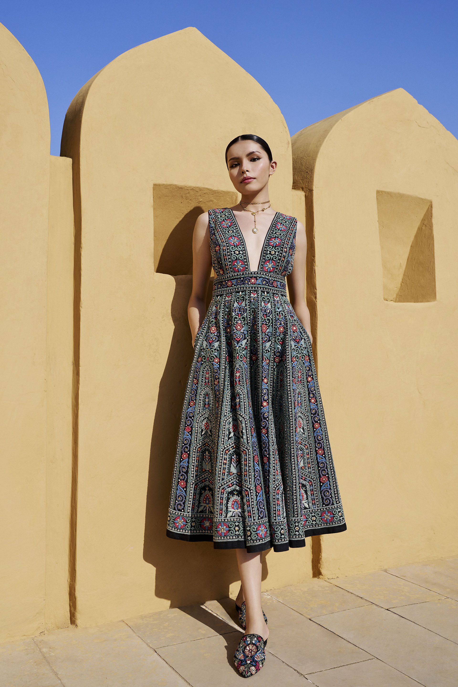 Moonlit Melody Embroidered Zardozi Silk Dress - Black