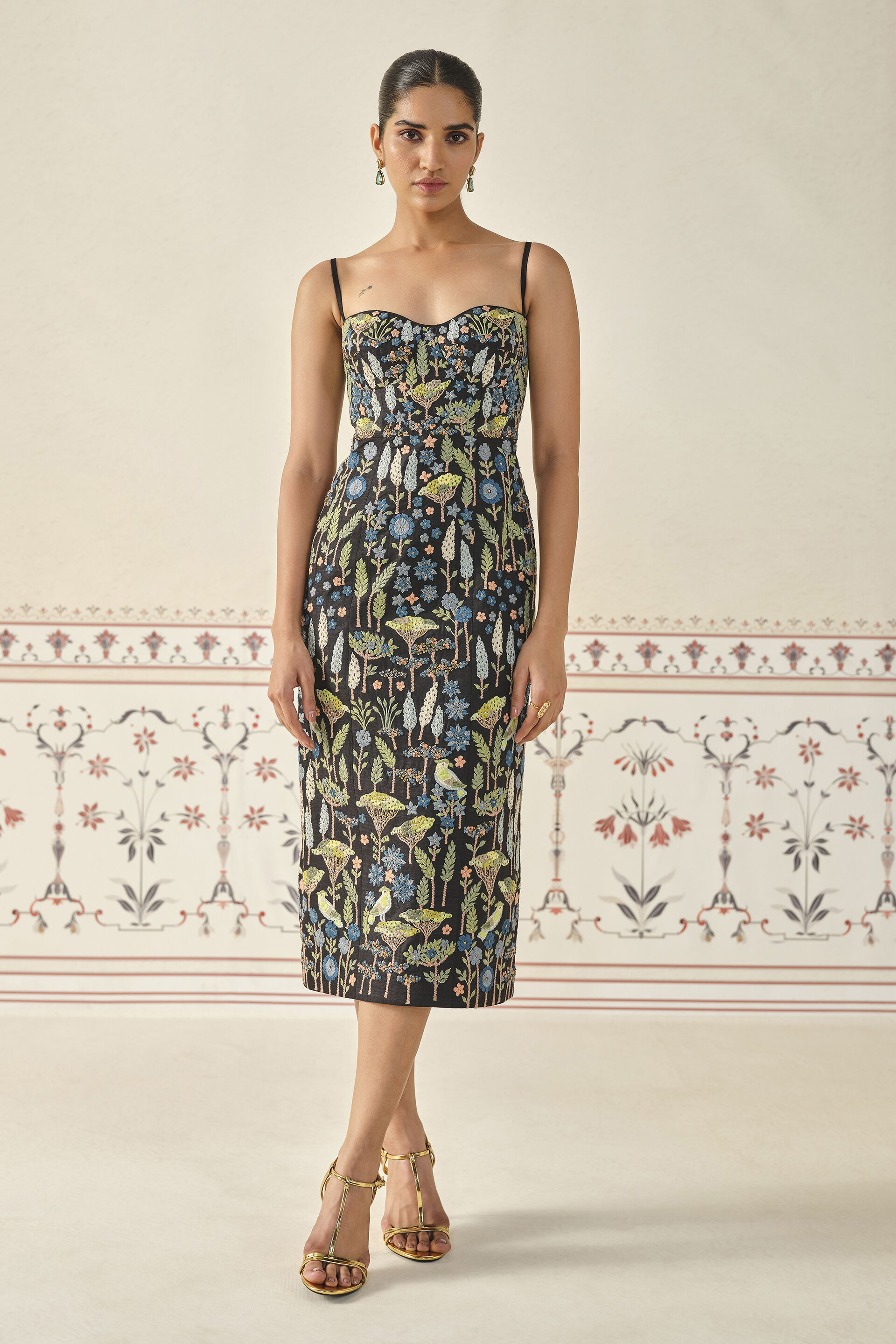 Dreams of Dusk Embroidered Zardozi Silk Dress - Black