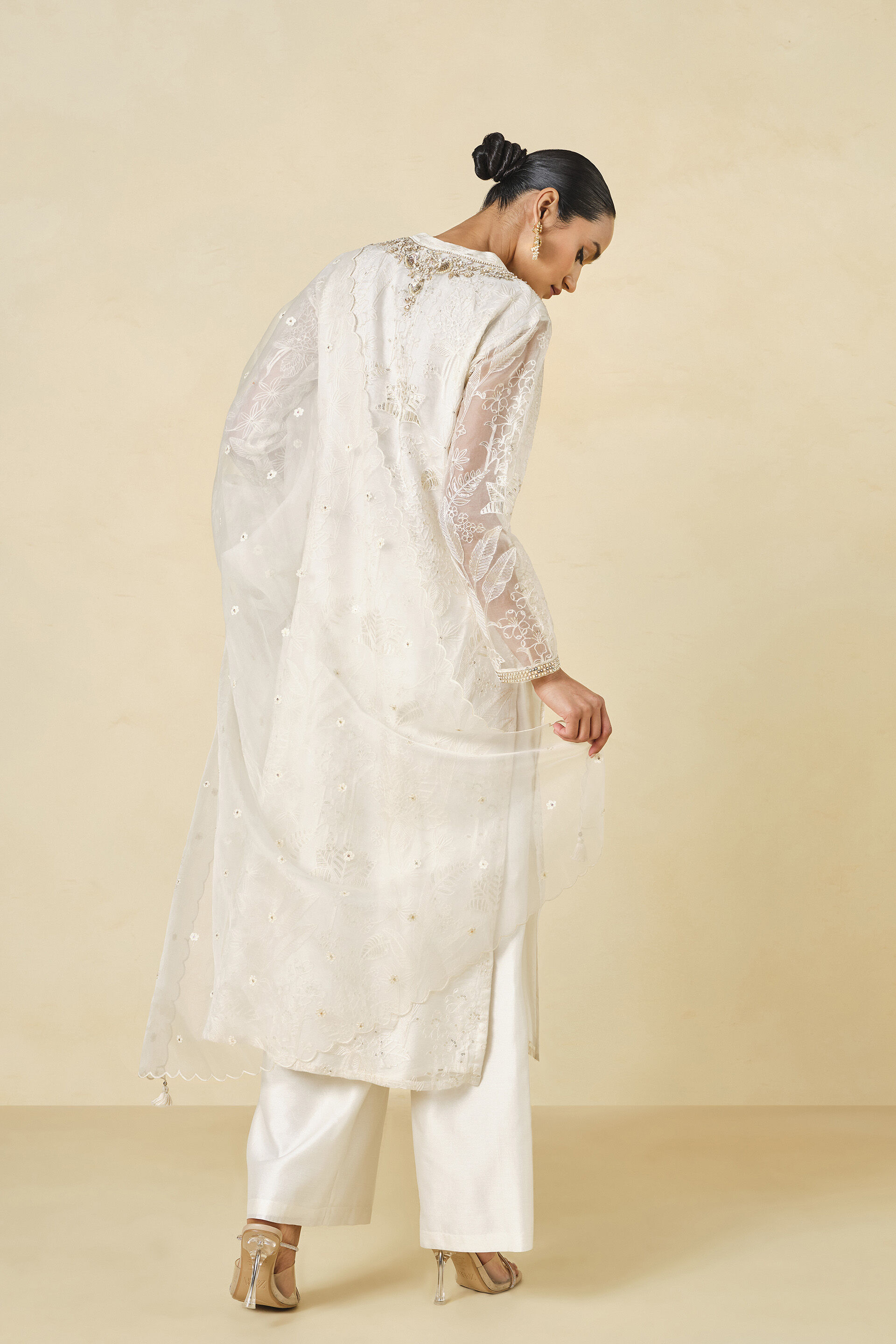 Samandar Embroidered Suit Set - Cream, Cream, image 3
