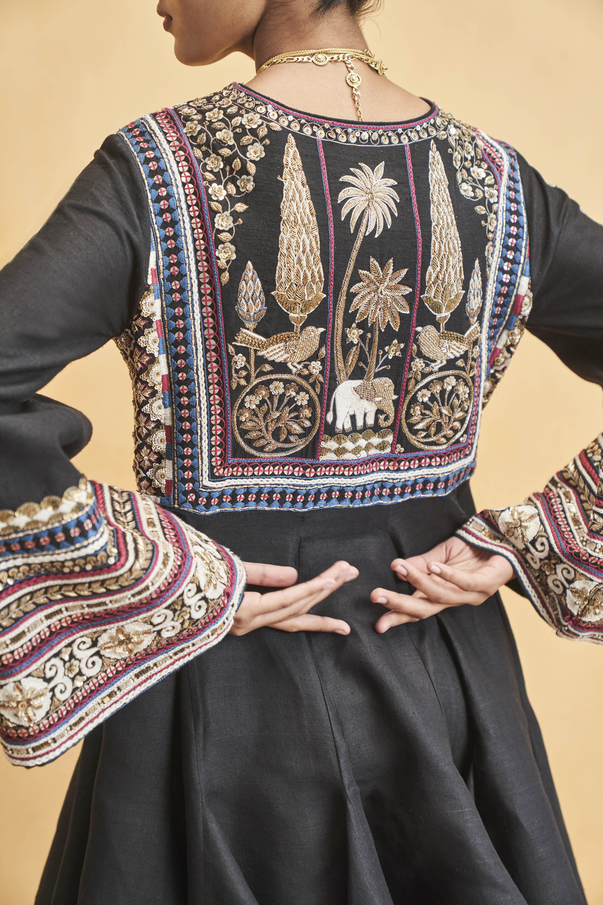 From The Wilderness Embroidered Zardozi Silk Dress - Black, Black, image 6