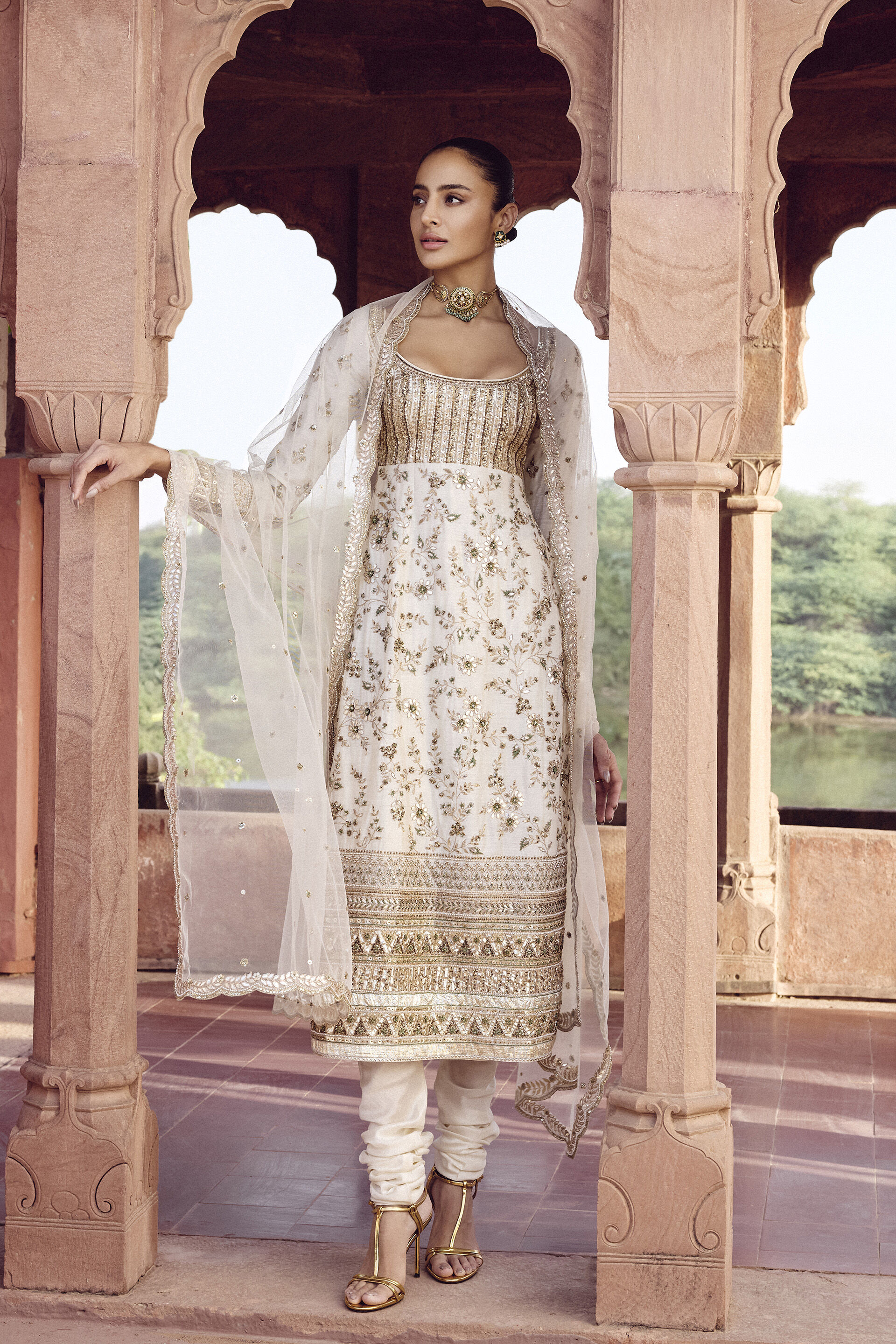 Danayita Gota Patti Silk Suit Set - Ivory