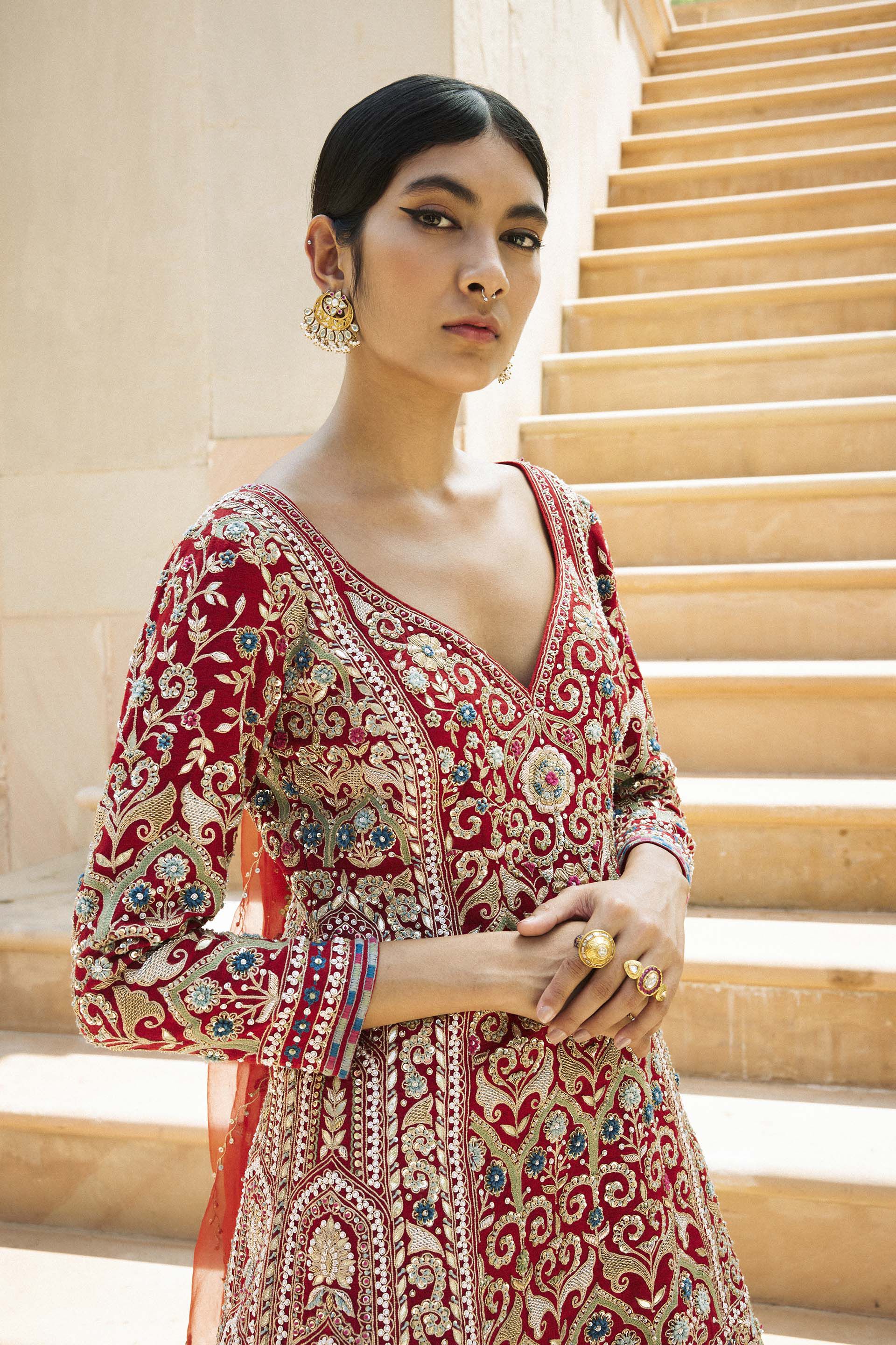 Chand Gota Patti & Resham Silk Gharara Set - Red, Red, image 3