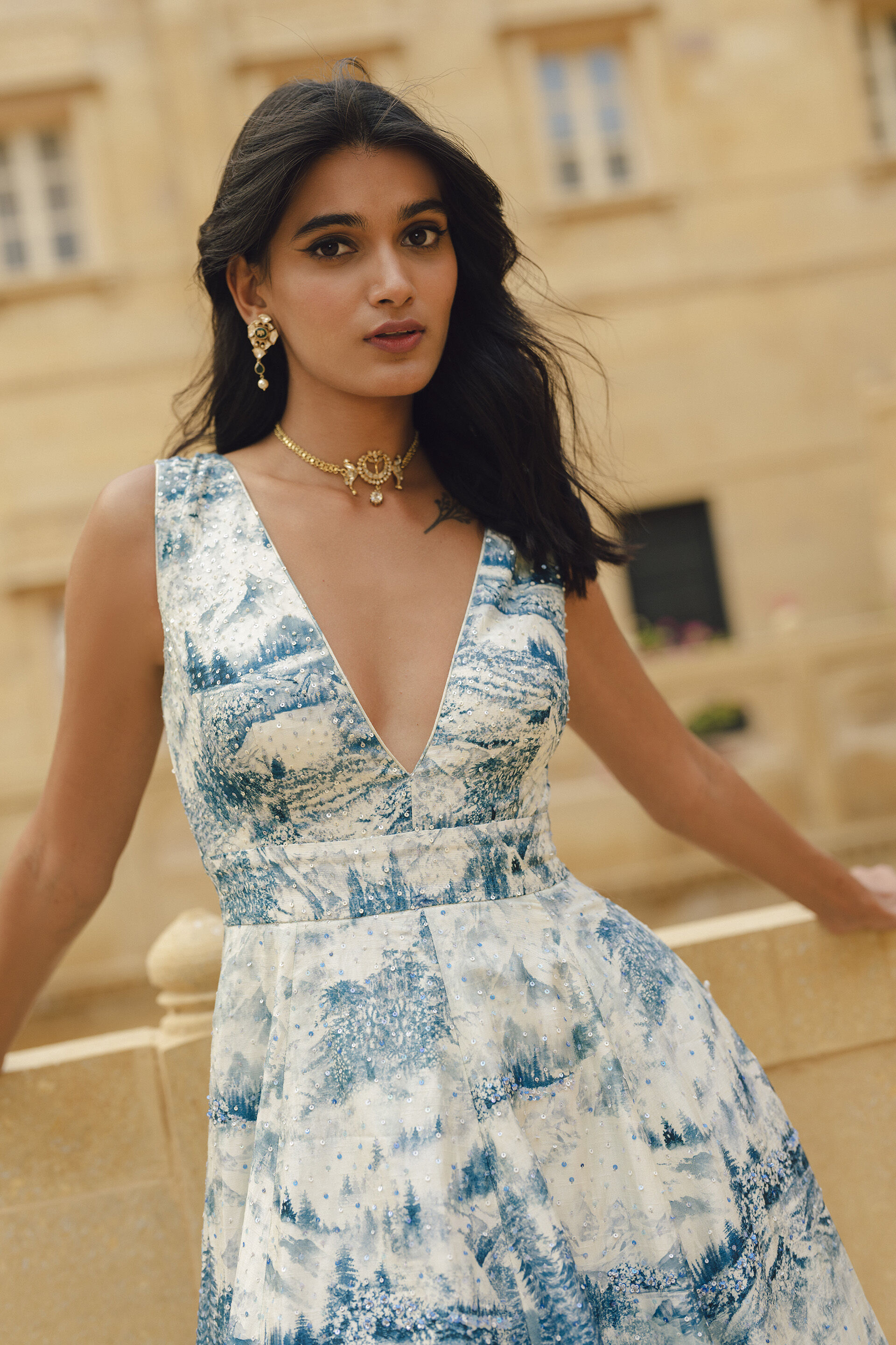 Shahma Sequin Silk Dress - Powder Blue, Blue, image 5