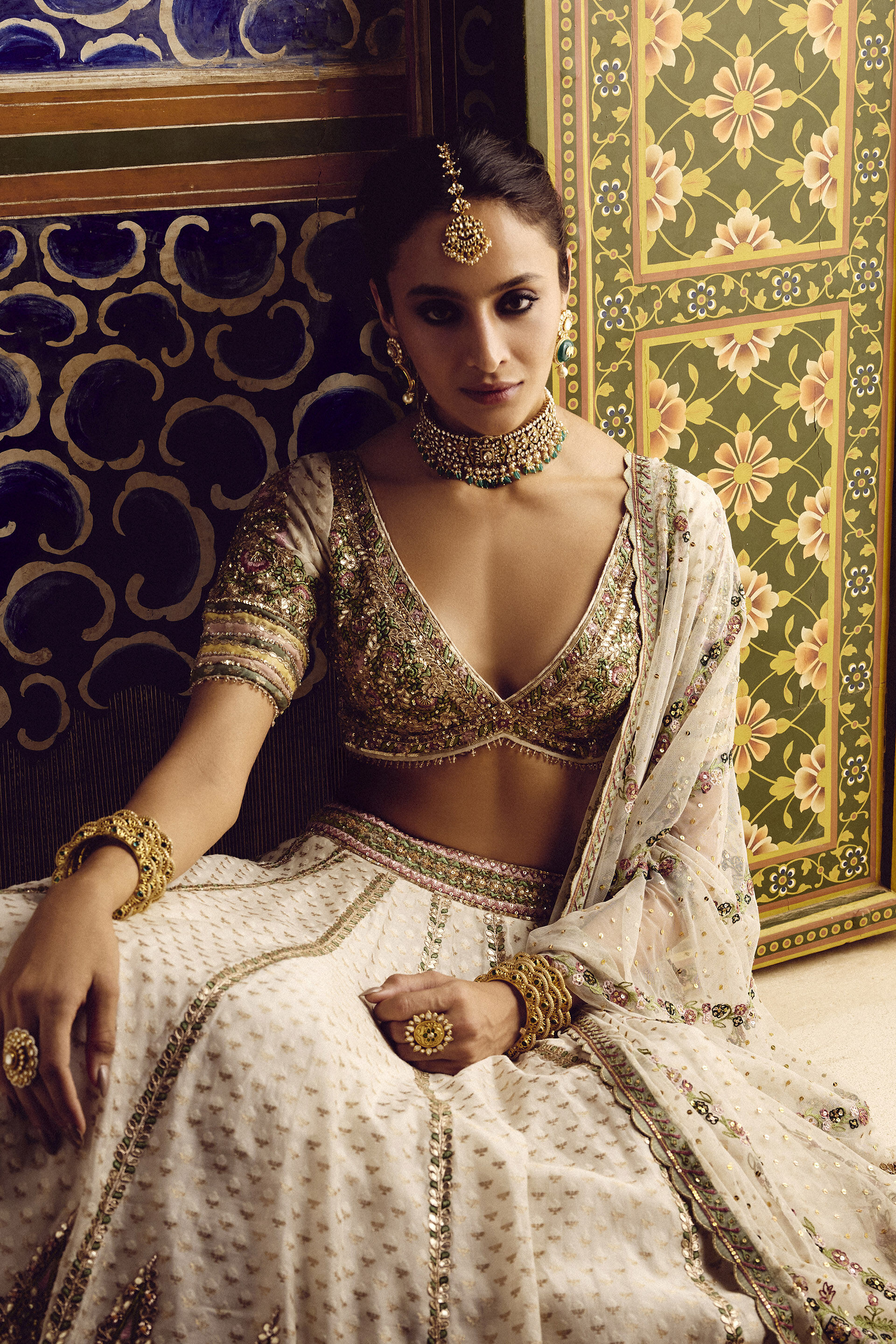 Sarojam Handwoven Benarasi Lehenga Set - Ivory, Ivory, image 6