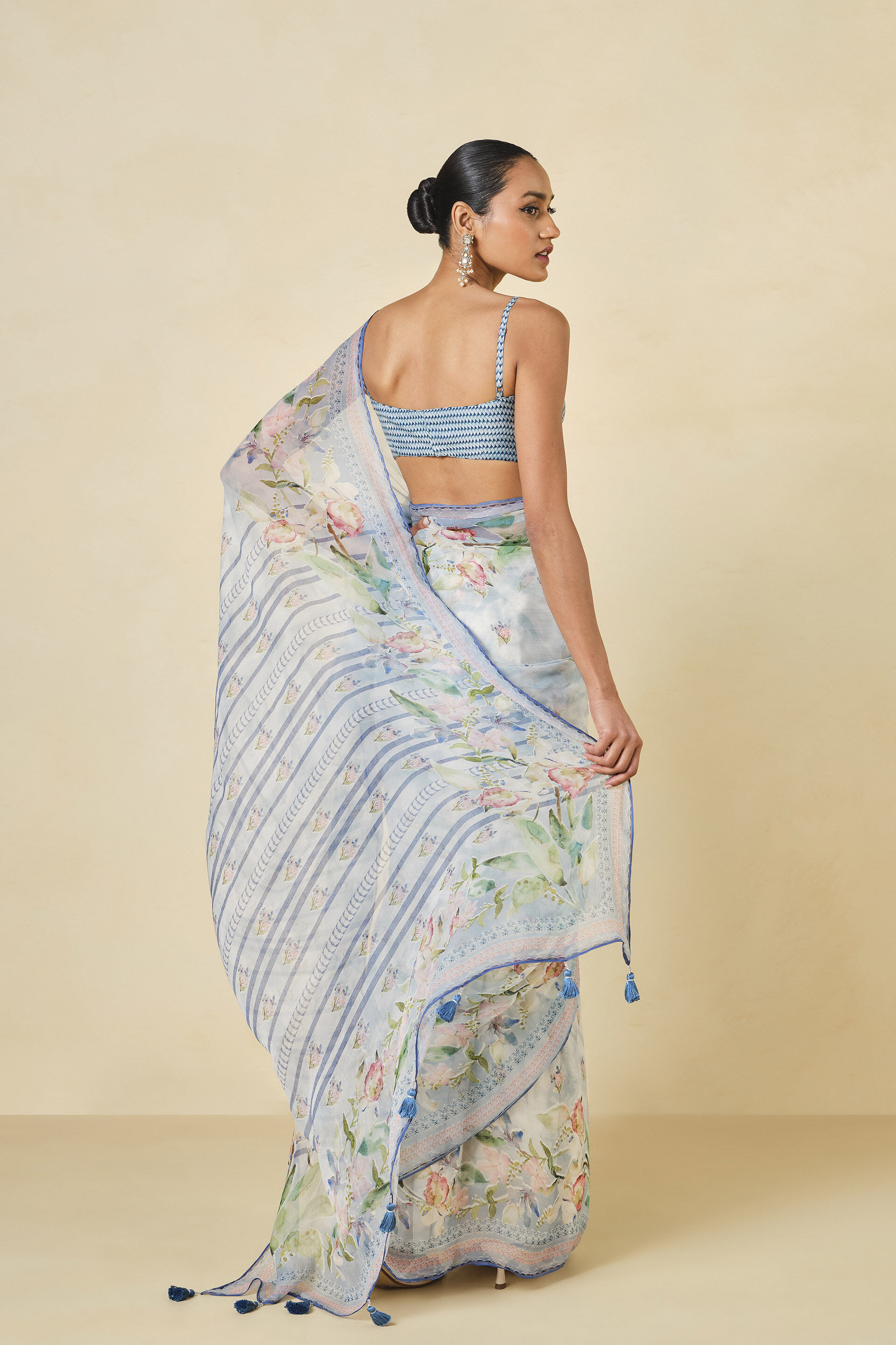 Dayflower Chiffon Saree - Blue, Blue, image 3