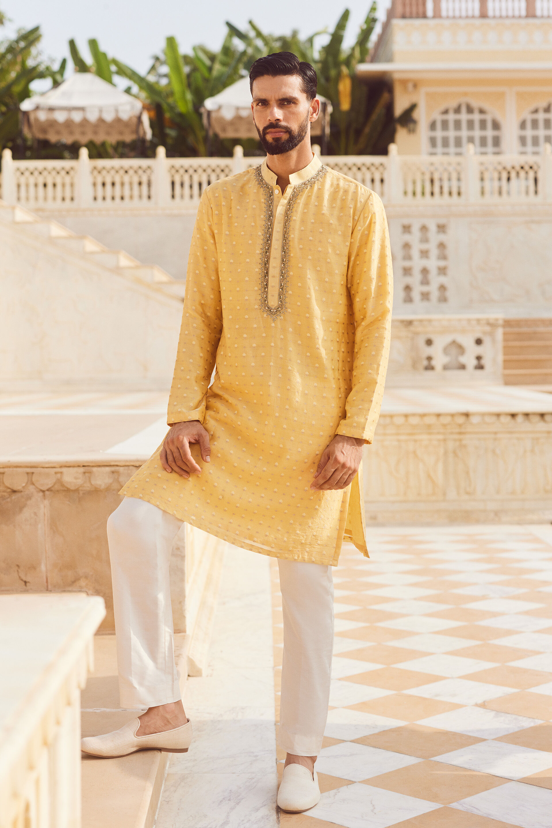 Faaris Handwoven Benarasi Silk Kurta - Yellow
