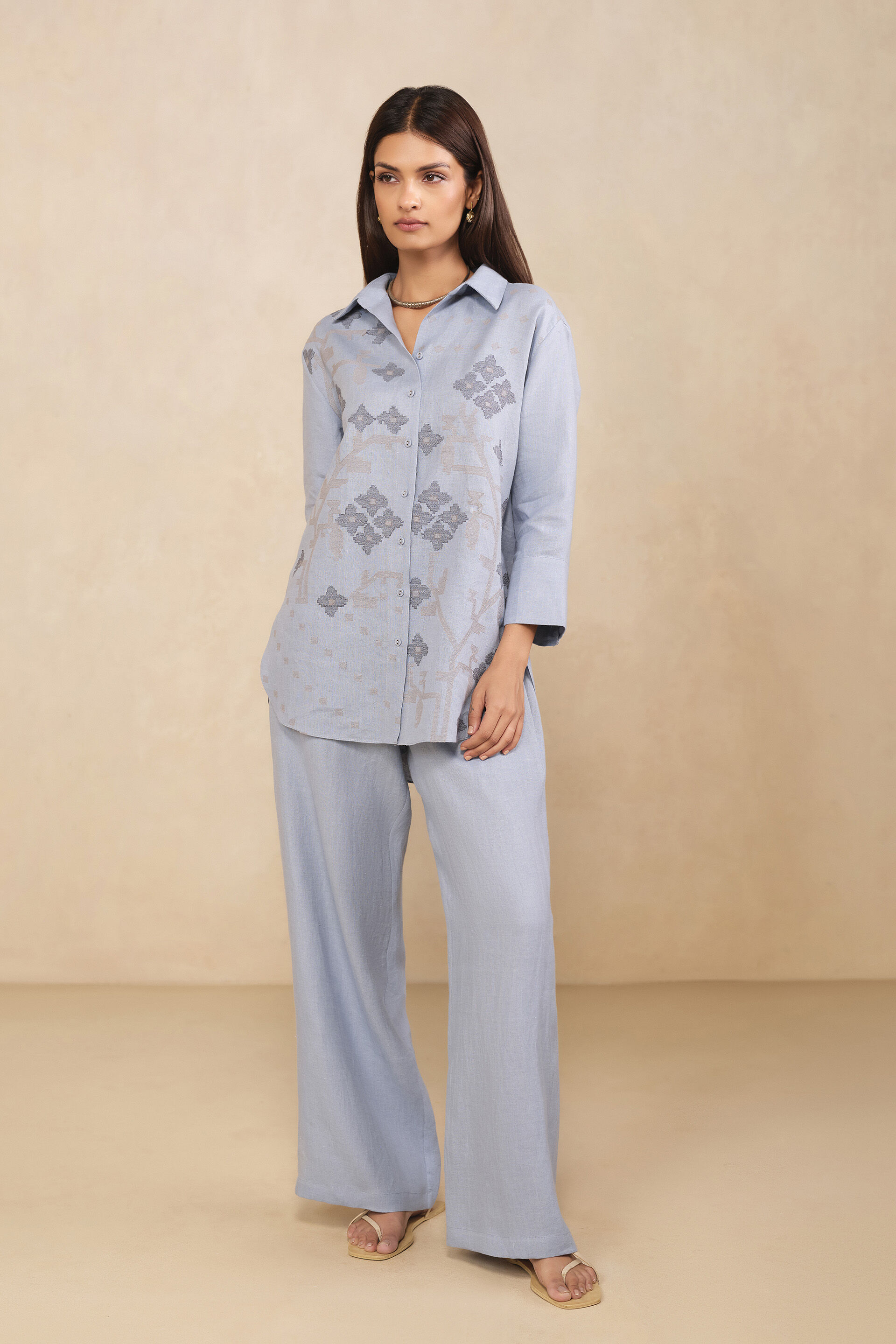 Haiku Embroidered Hemp Co-ord - Blue