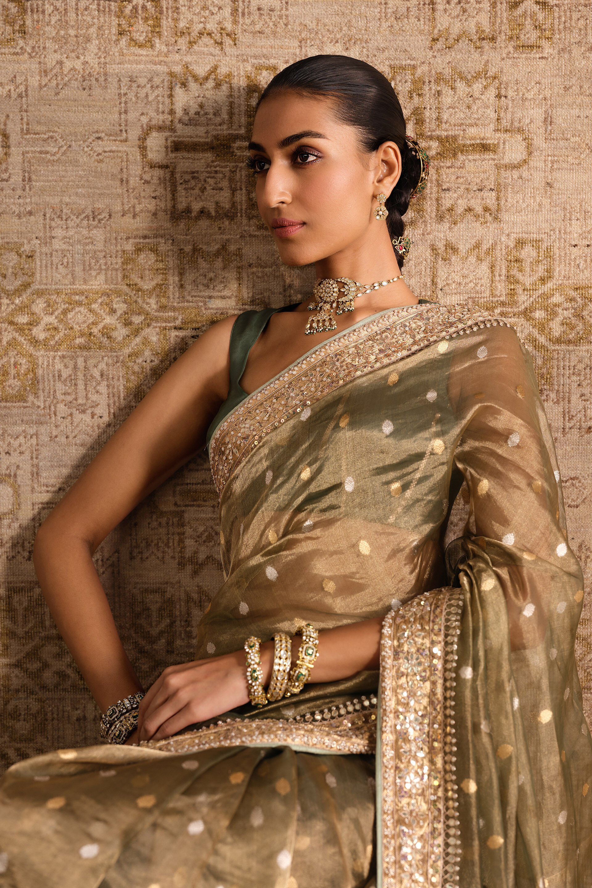Devya Handwoven Benarasi Silk Saree, Sage, image 4