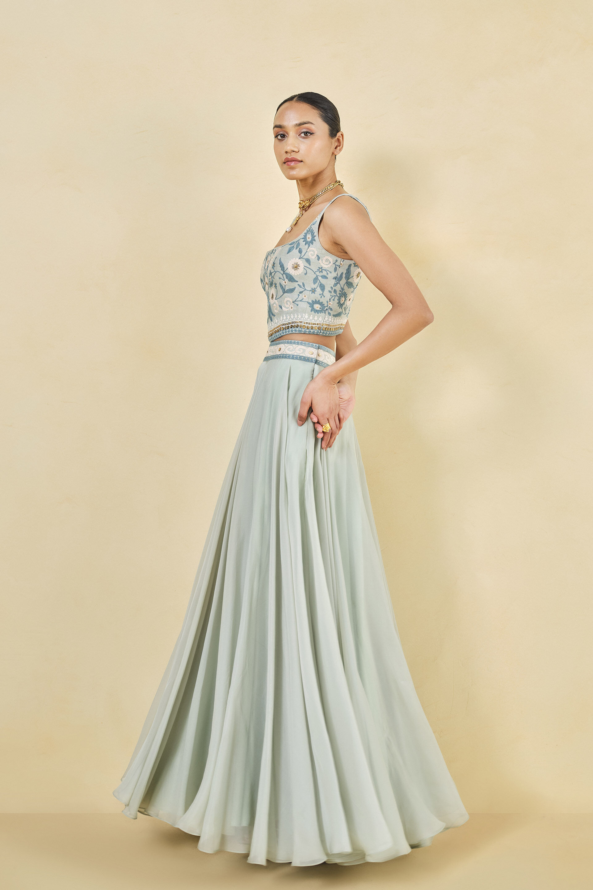 Whisper Of The Woods Embroidered Cord Skirt Set - Sage, Sage, image 3