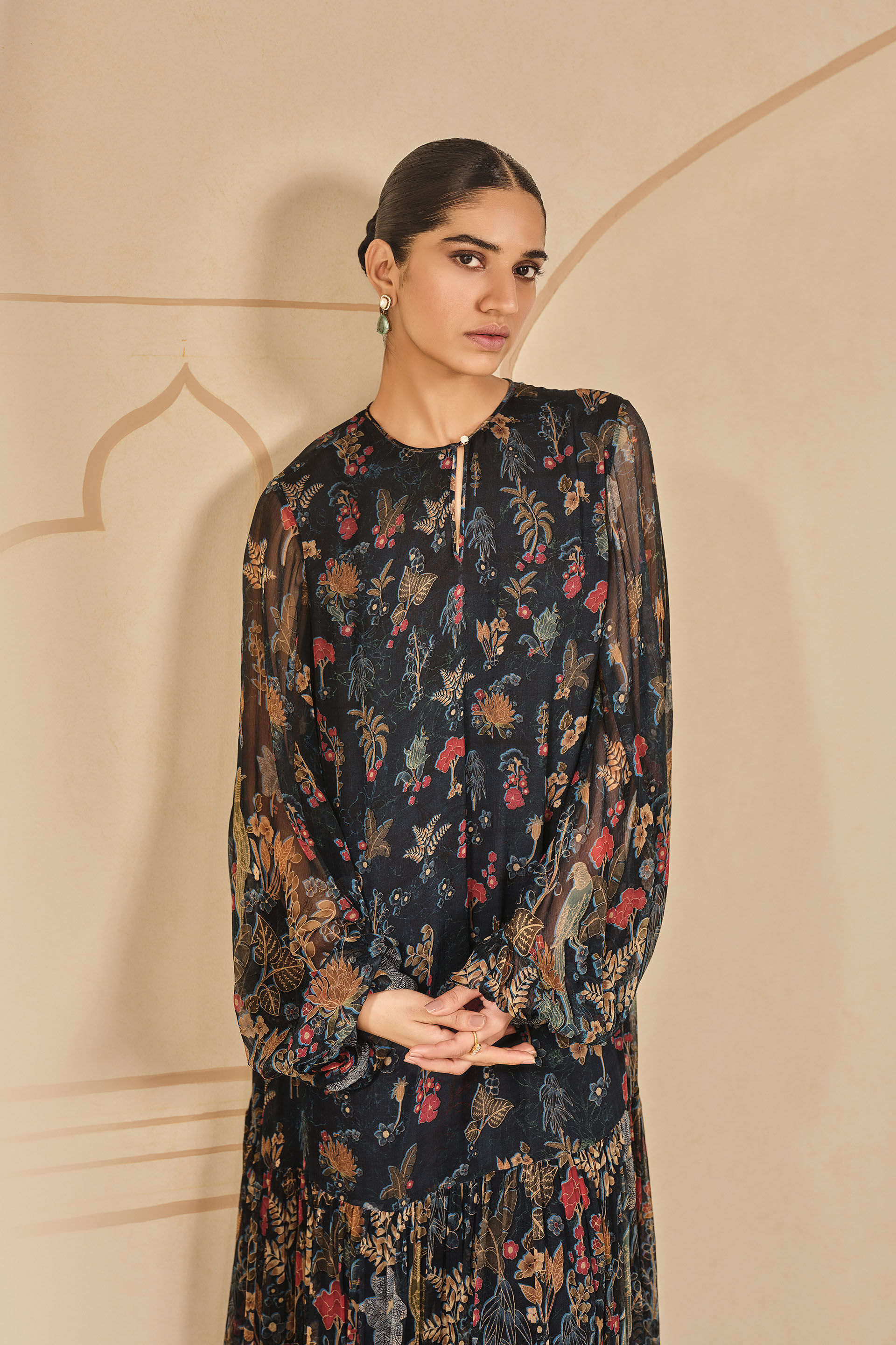 Miyako Printed Silk Kaftan - Blue, Blue, image 4