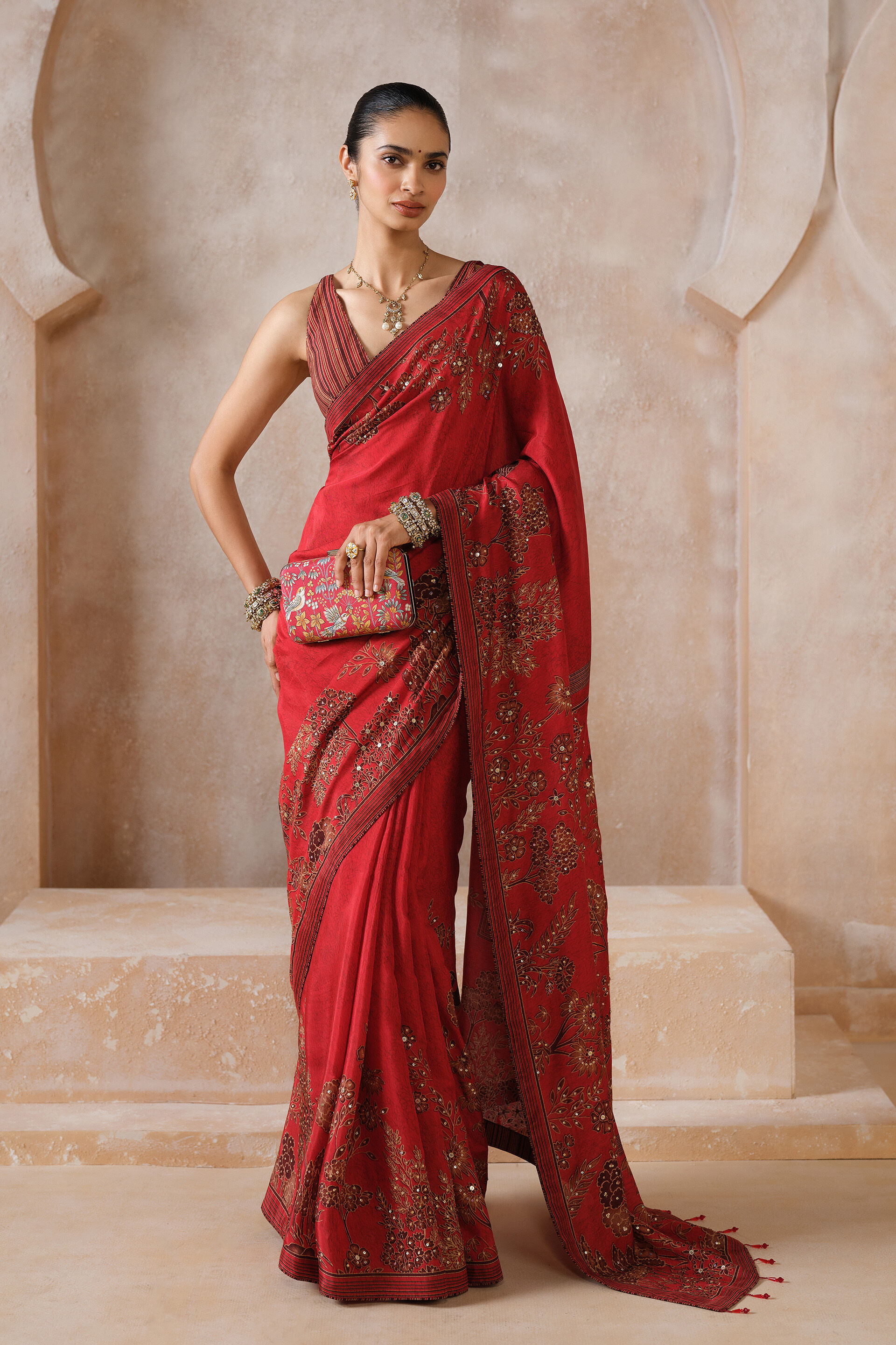 Anaiza Sequin Chiffon Saree - Red