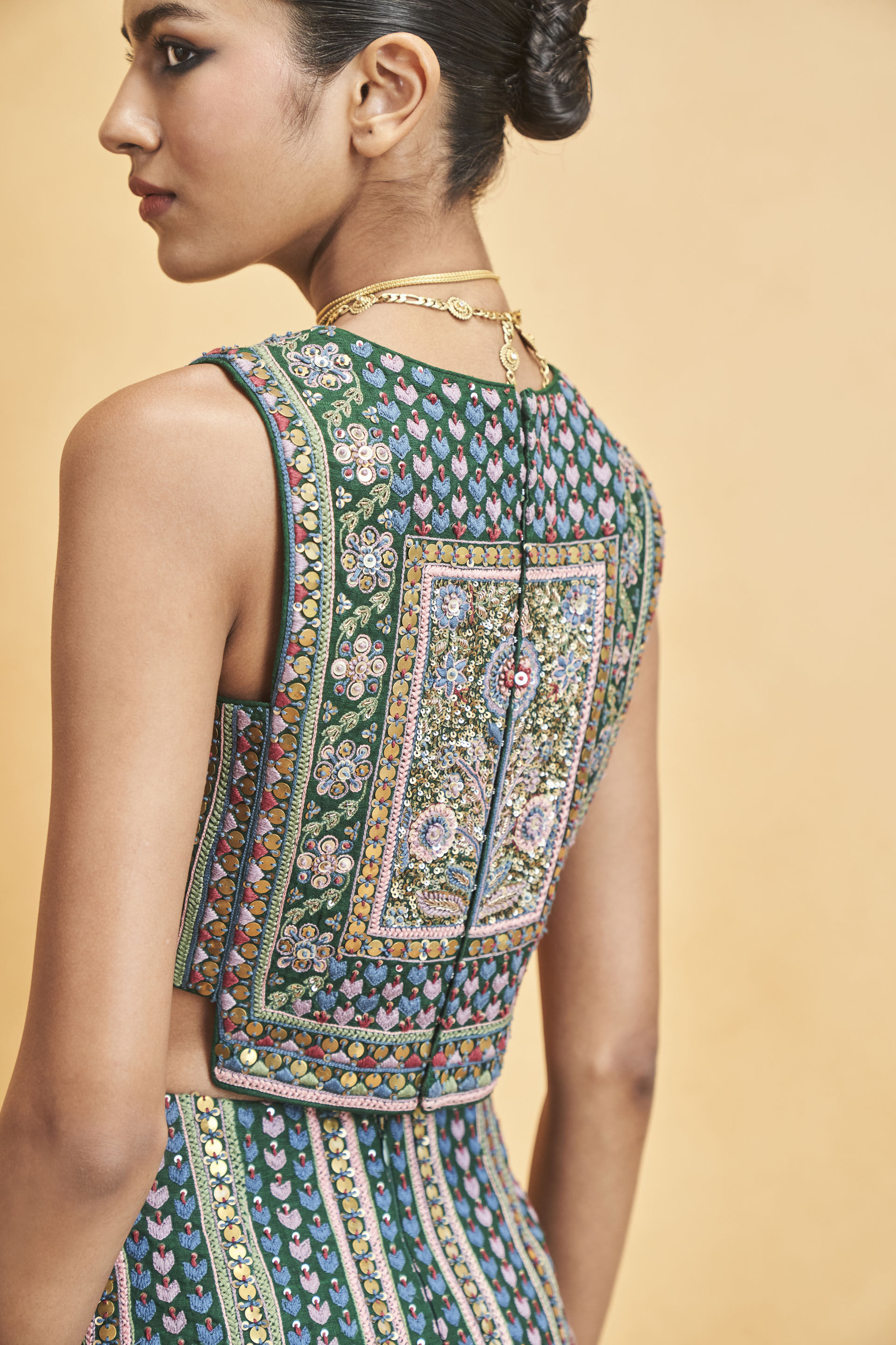 Spirit Of The Wild Zardozi Embroidered Silk Skirt Set - Green, Green, image 6