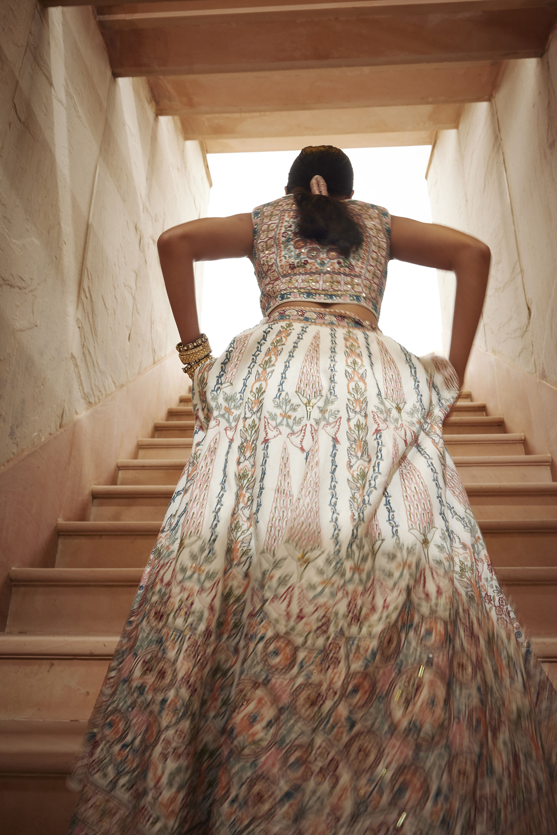 Alakana SEWA Hand-embroidered Silk Skirt Set - Ivory, Ivory, image 6