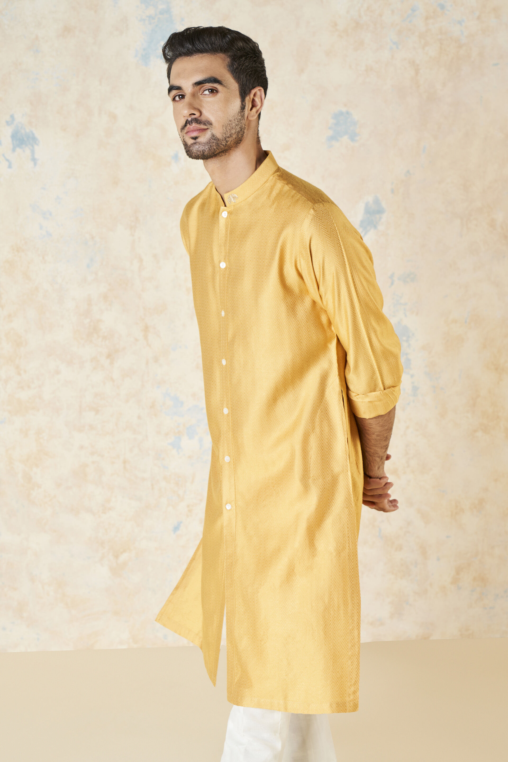 Noman Silk Kurta - Mustard, Mustard, image 5