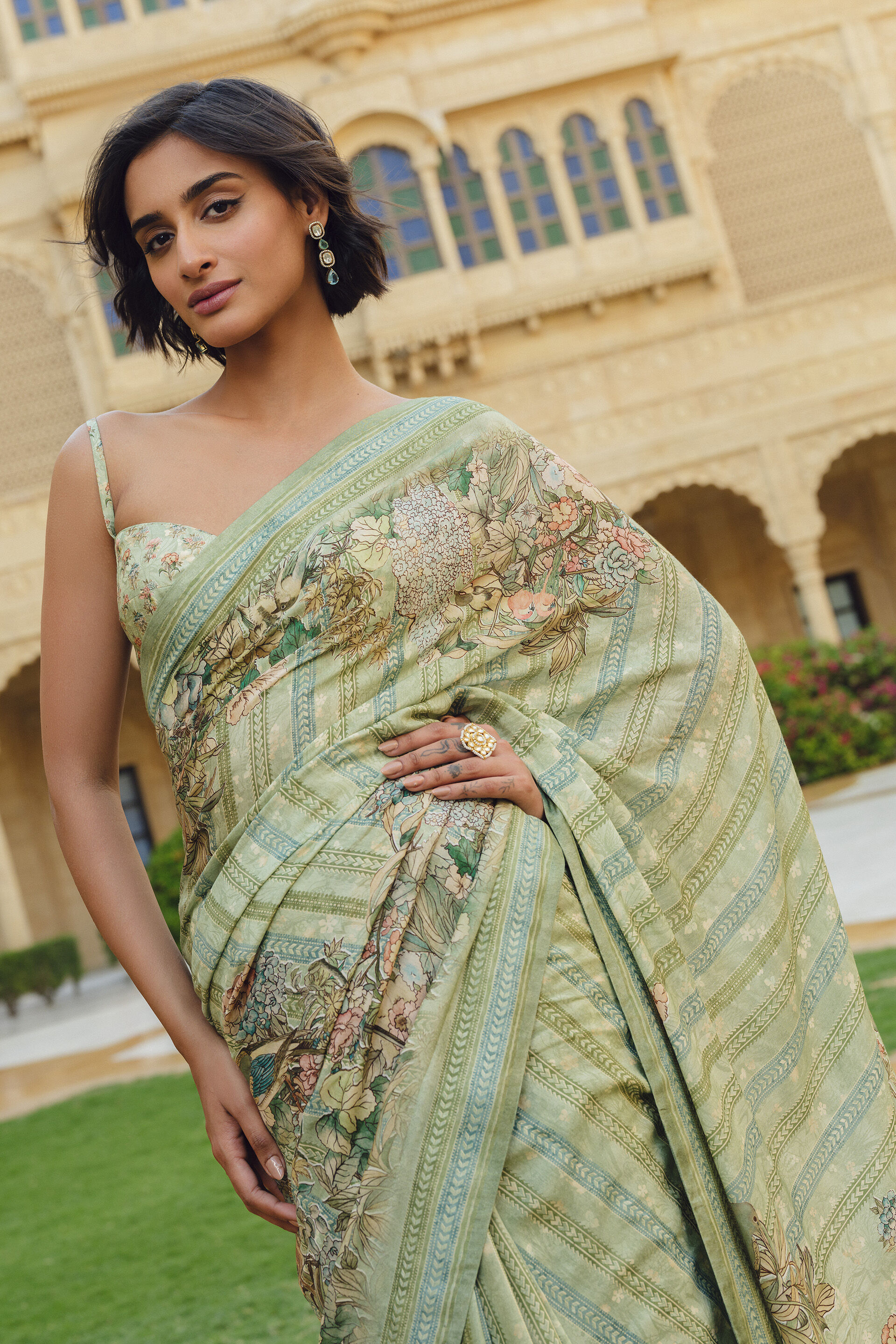 Avonlea Printed Saree - Sage, Sage, image 3
