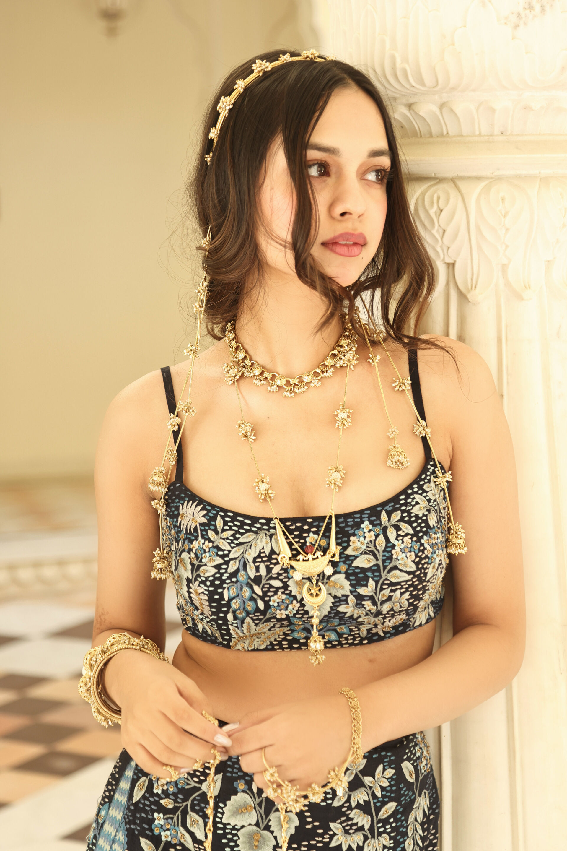 Geosmin Embroidered Zardozi Silk Skirt Set - Blue, , image 5