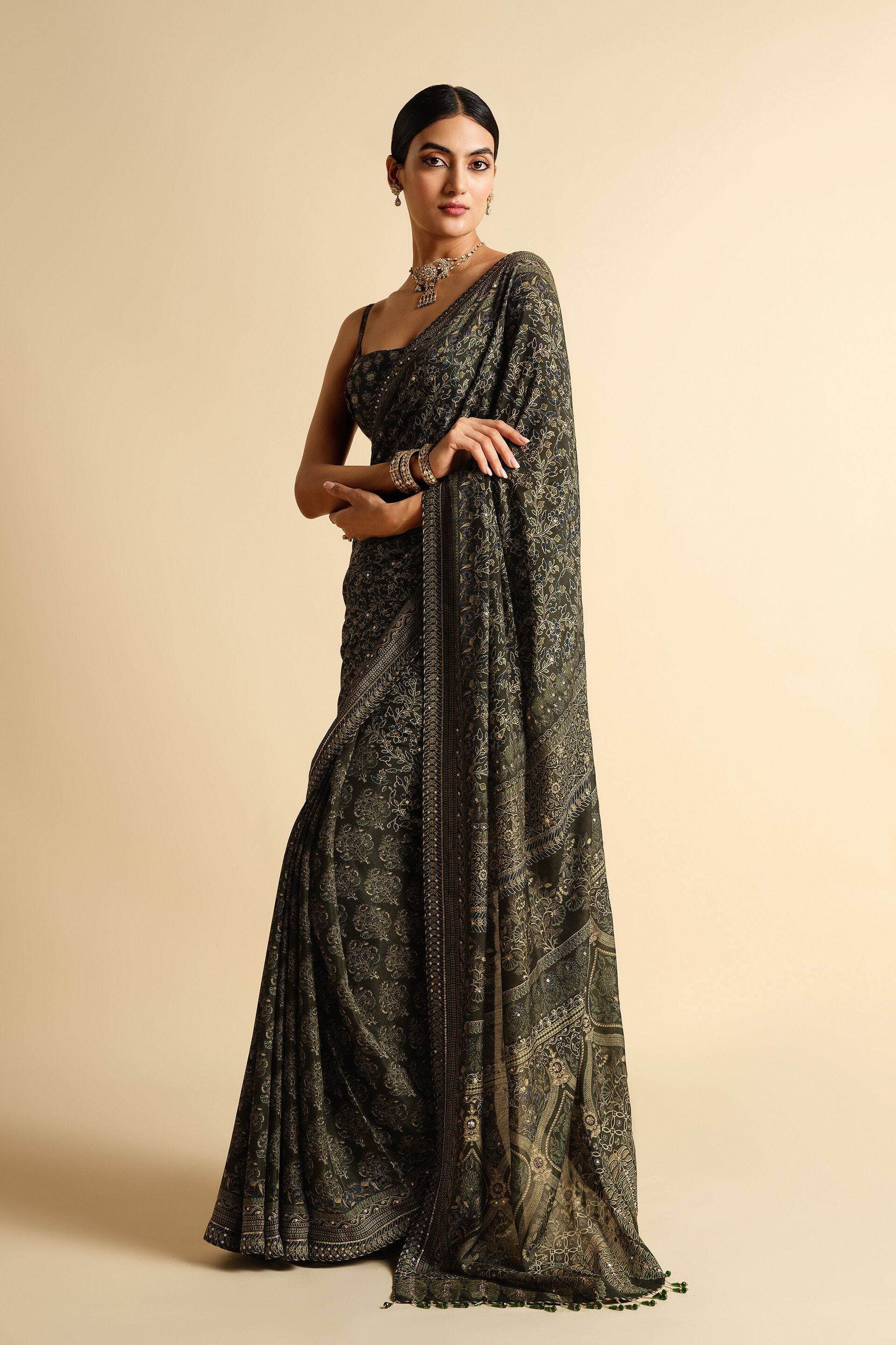 Apramiti Sequin Saree - Green