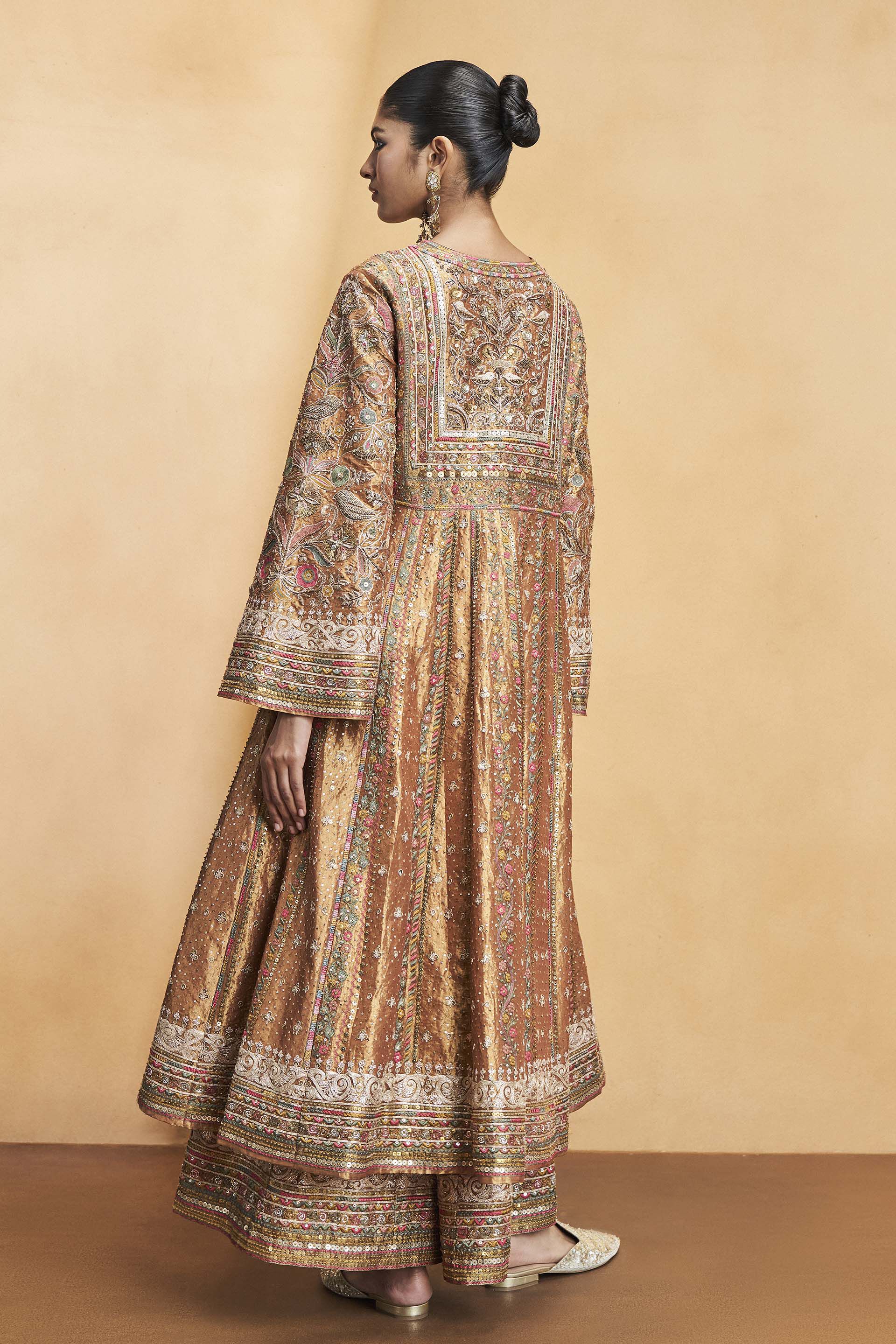 Magic Of The Gleaming Sunrays Embroidered Zardozi Sharara Set - Copper, Gold, image 3