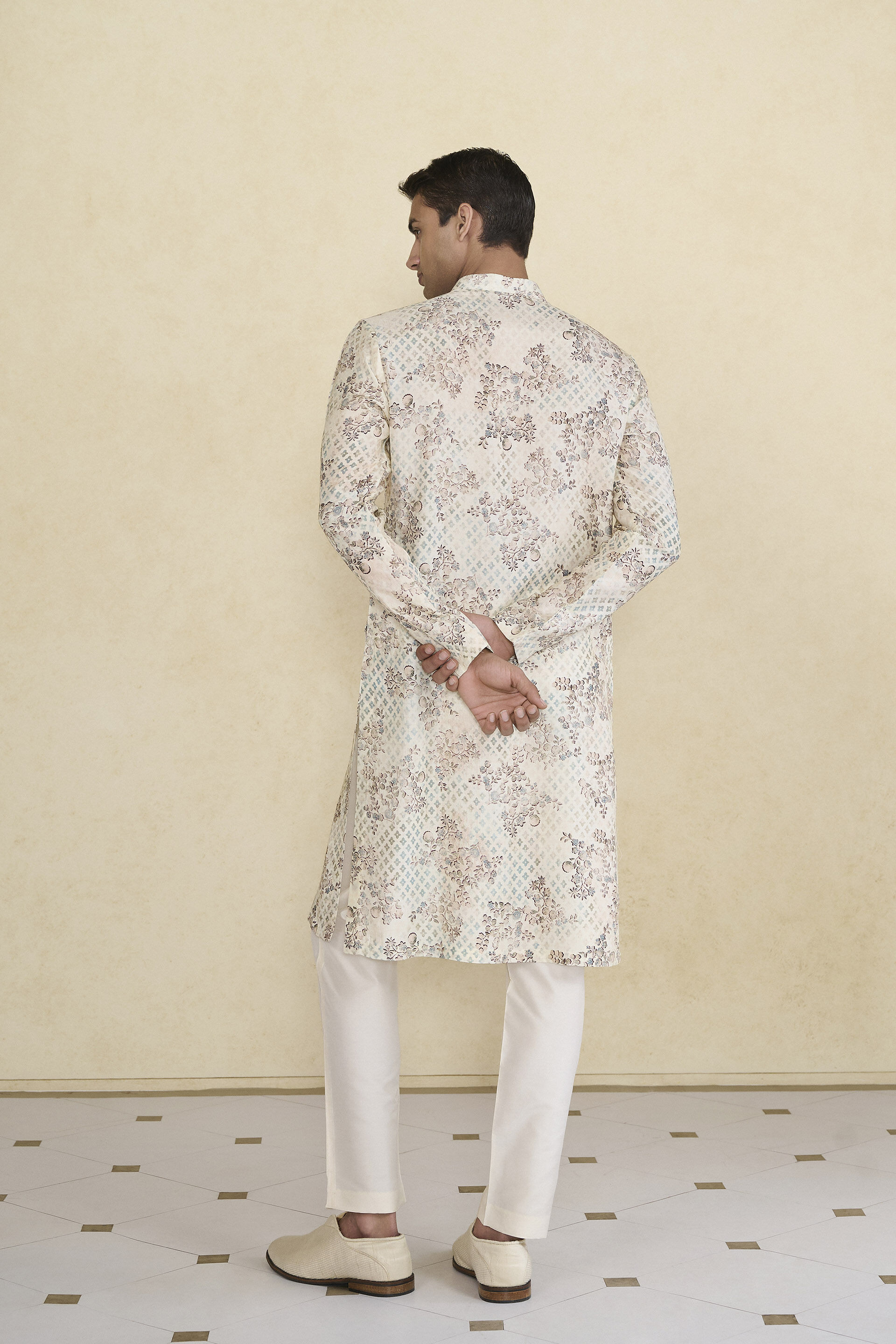 Rukham Printed Silk Kurta - Ivory