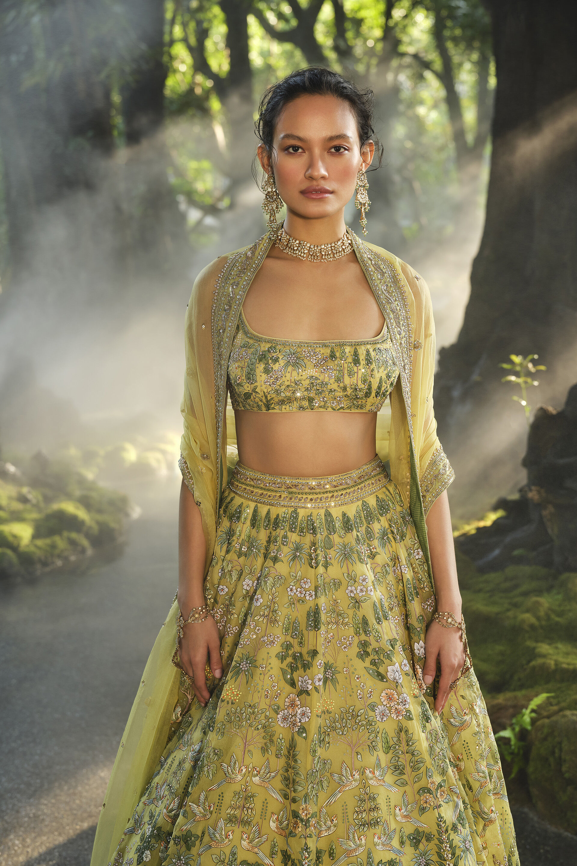 Meadowlark Hand-painted Pichhwai Silk Lehenga Set - Yellow, Yellow, image 4