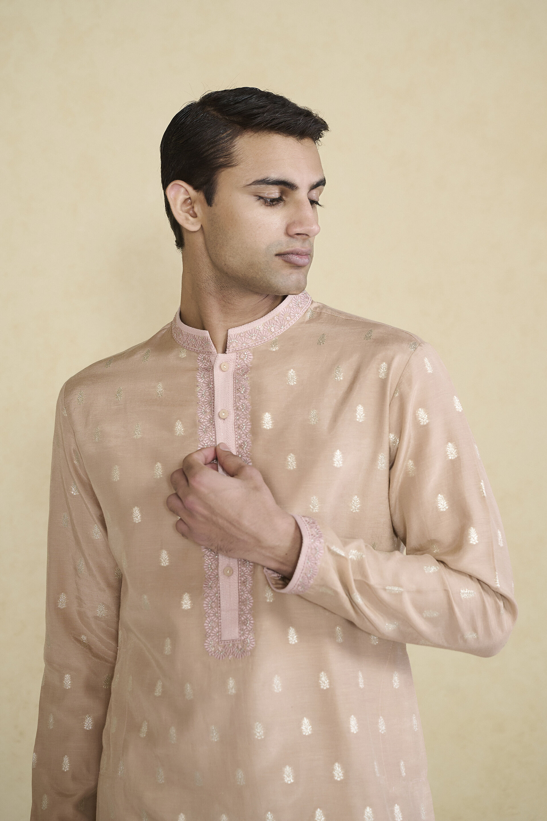 Vinil Handwoven Benarasi Silk Kurta - Pink, Pink, image 5