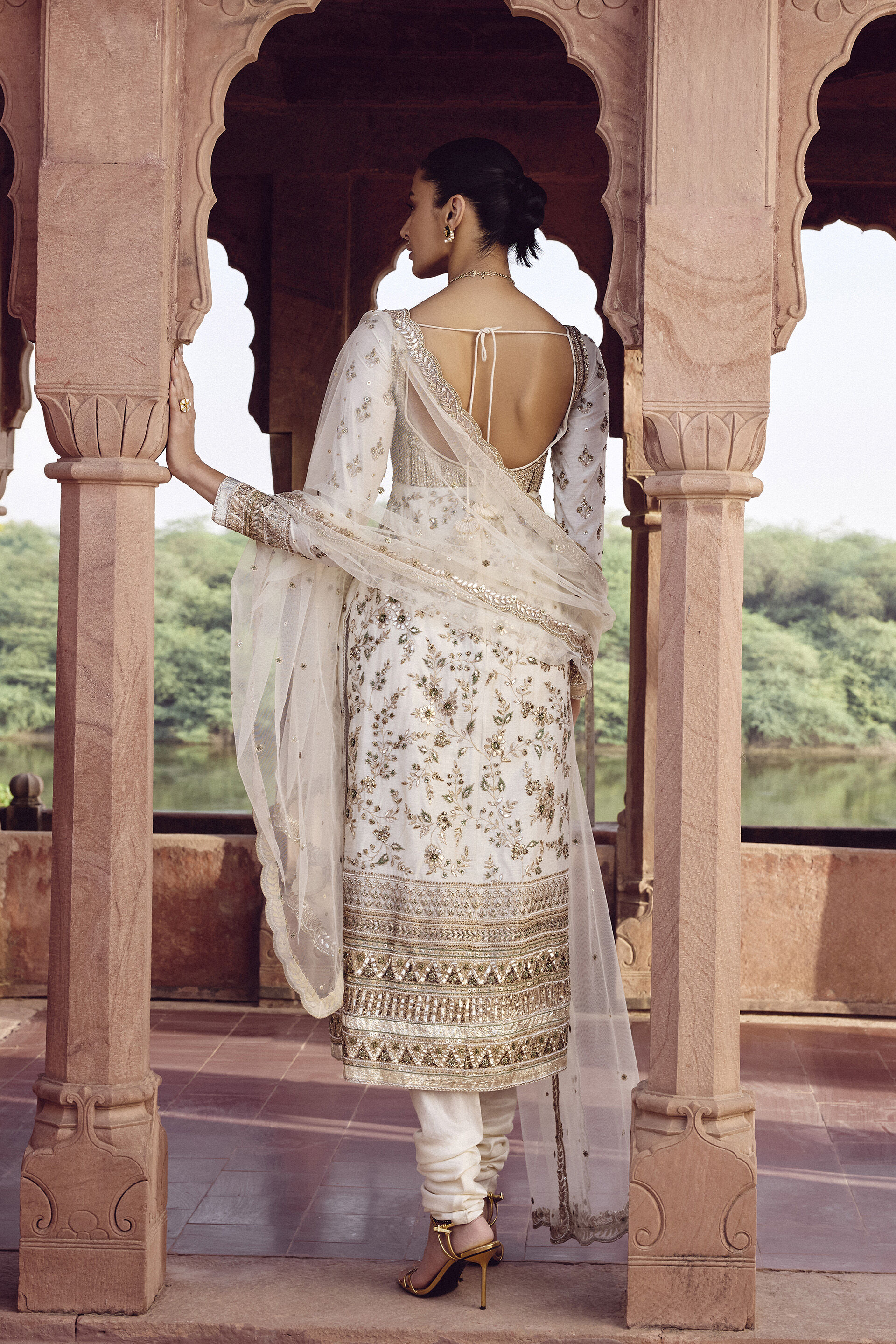 Danayita Gota Patti Silk Suit Set - Ivory