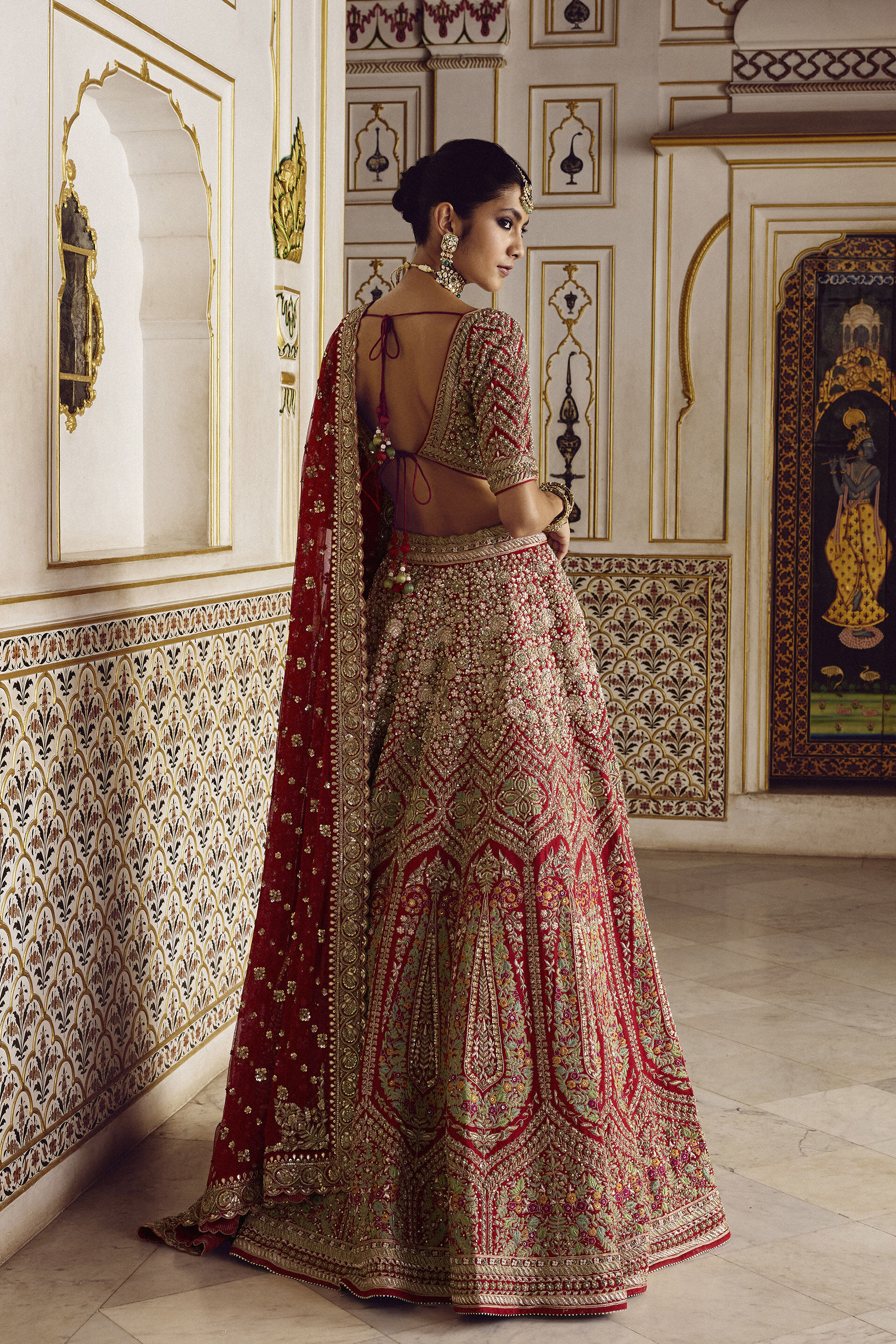 Prati Embroidered Silk Lehenga Set - Red, Red, image 3