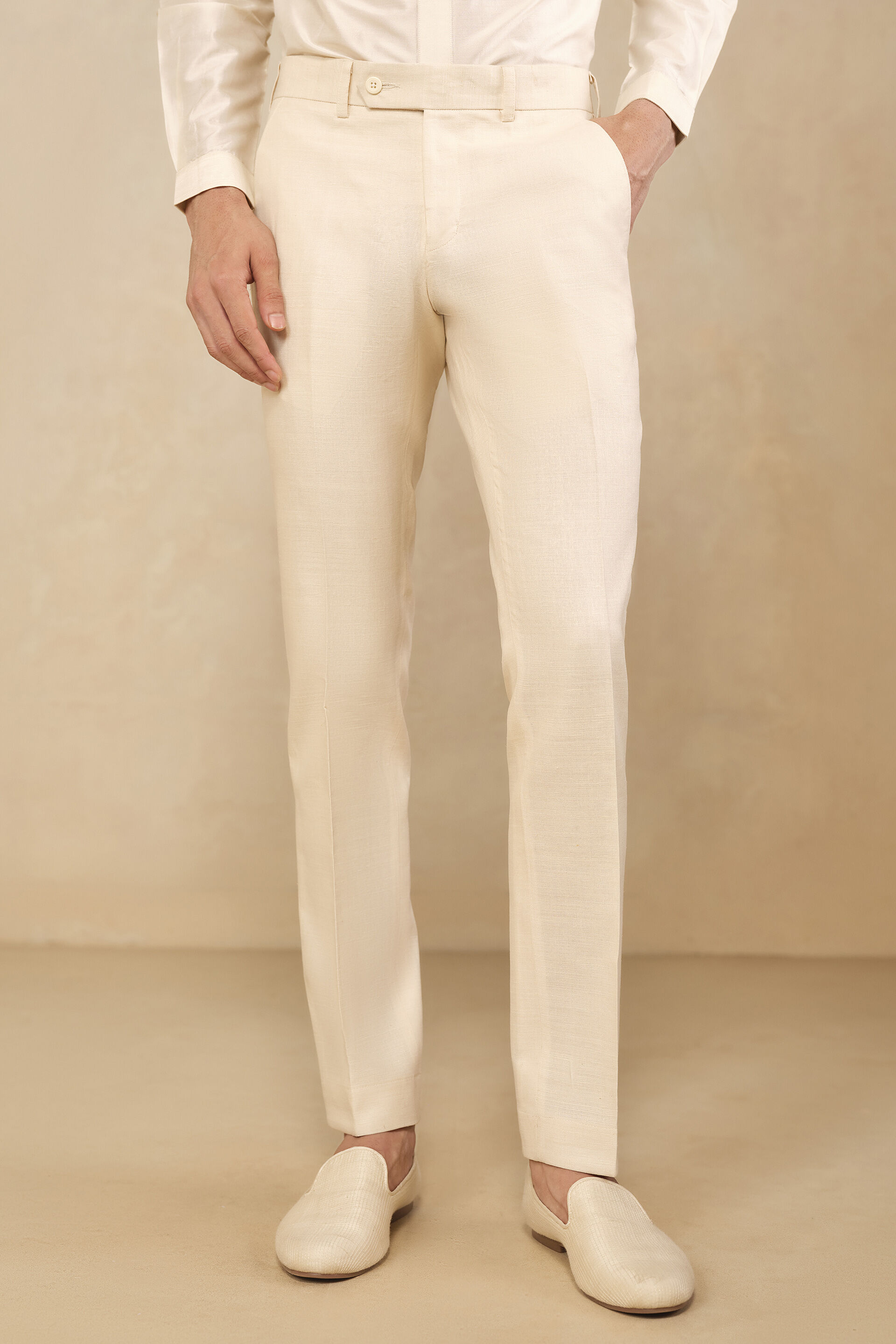 Natural Silk Trousers, Natural, image 1