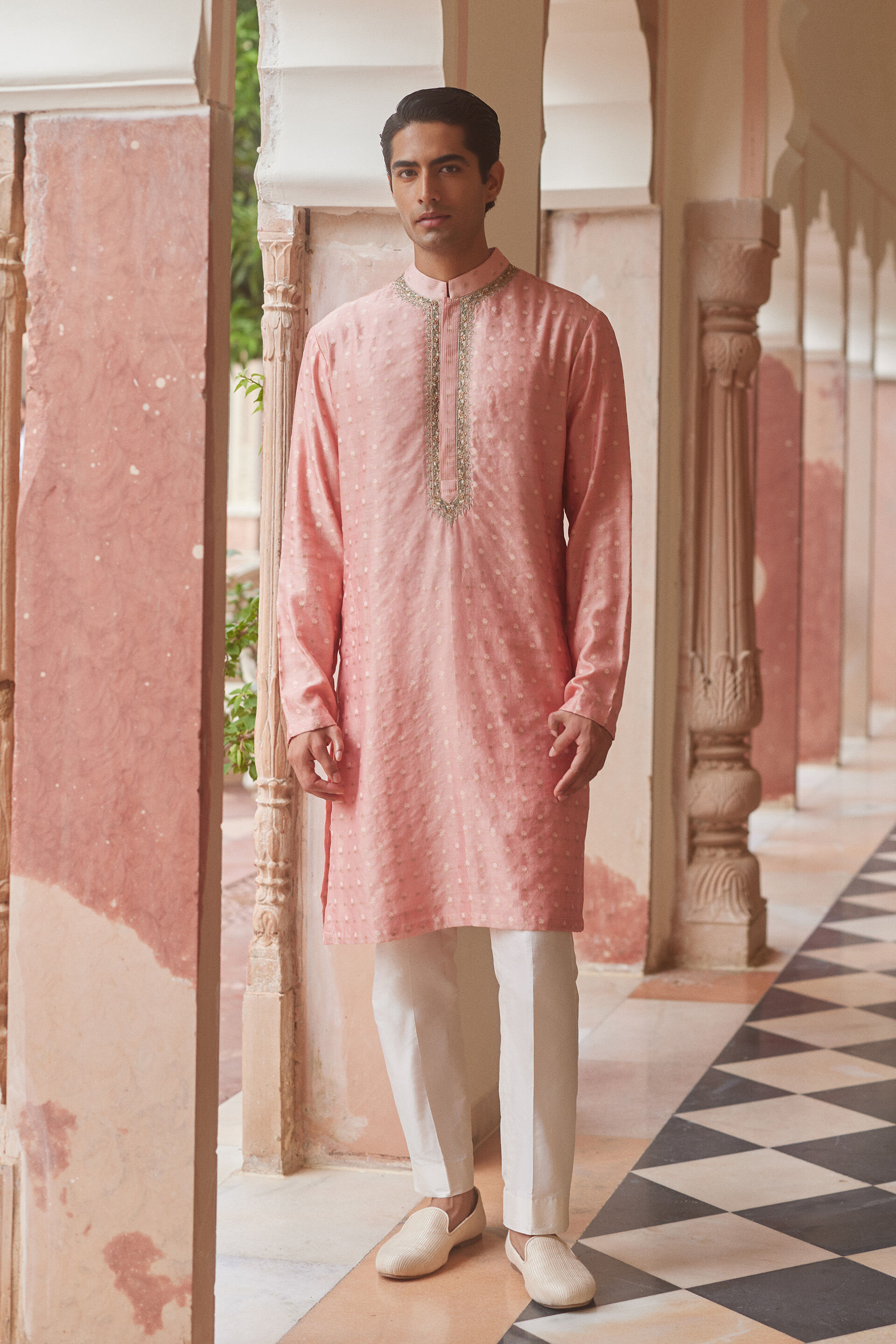 Faaris Handwoven Benarasi Silk Kurta - Blush