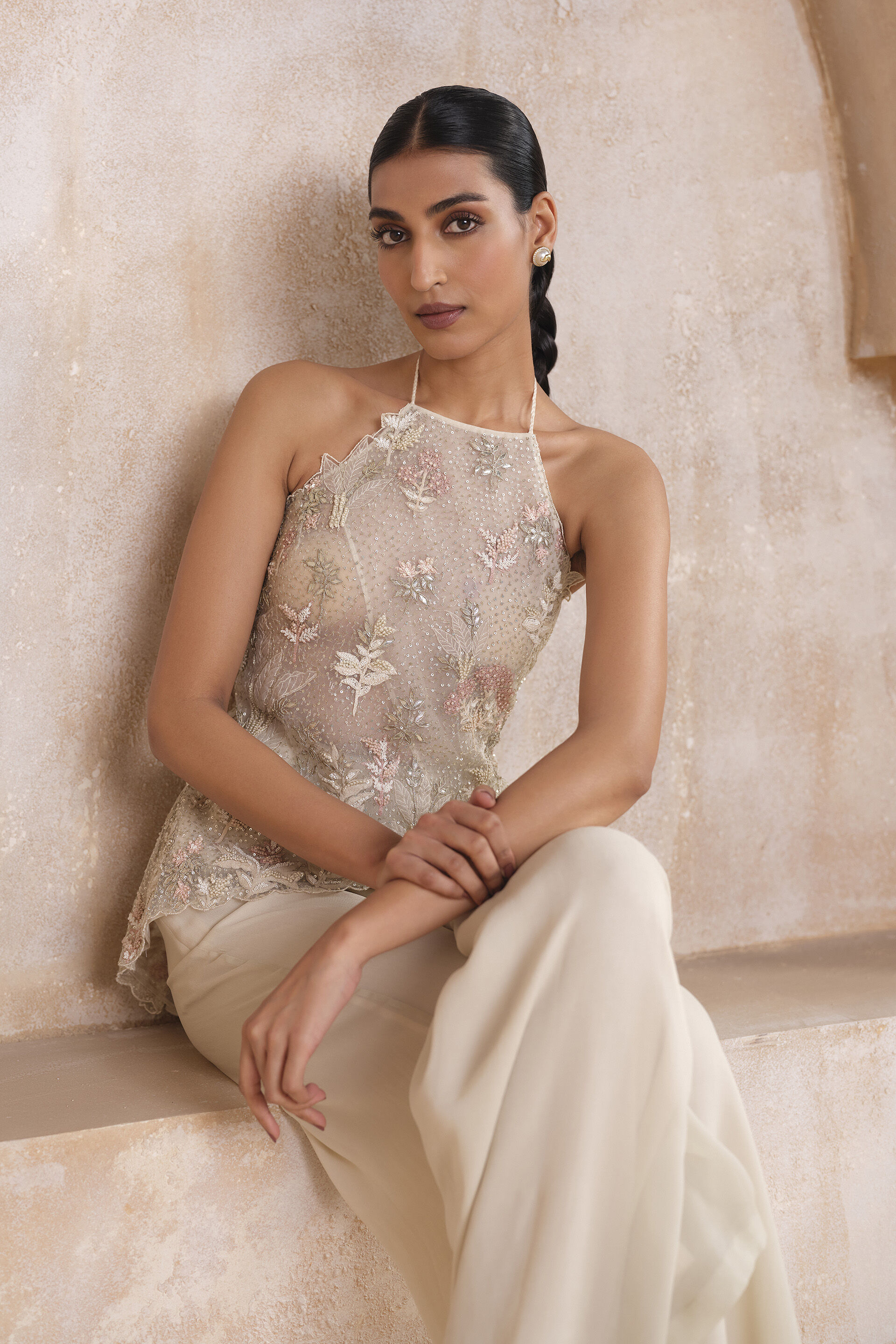 Ismi Embroidered Applique Pant Set - Ivory, Ivory, image 4