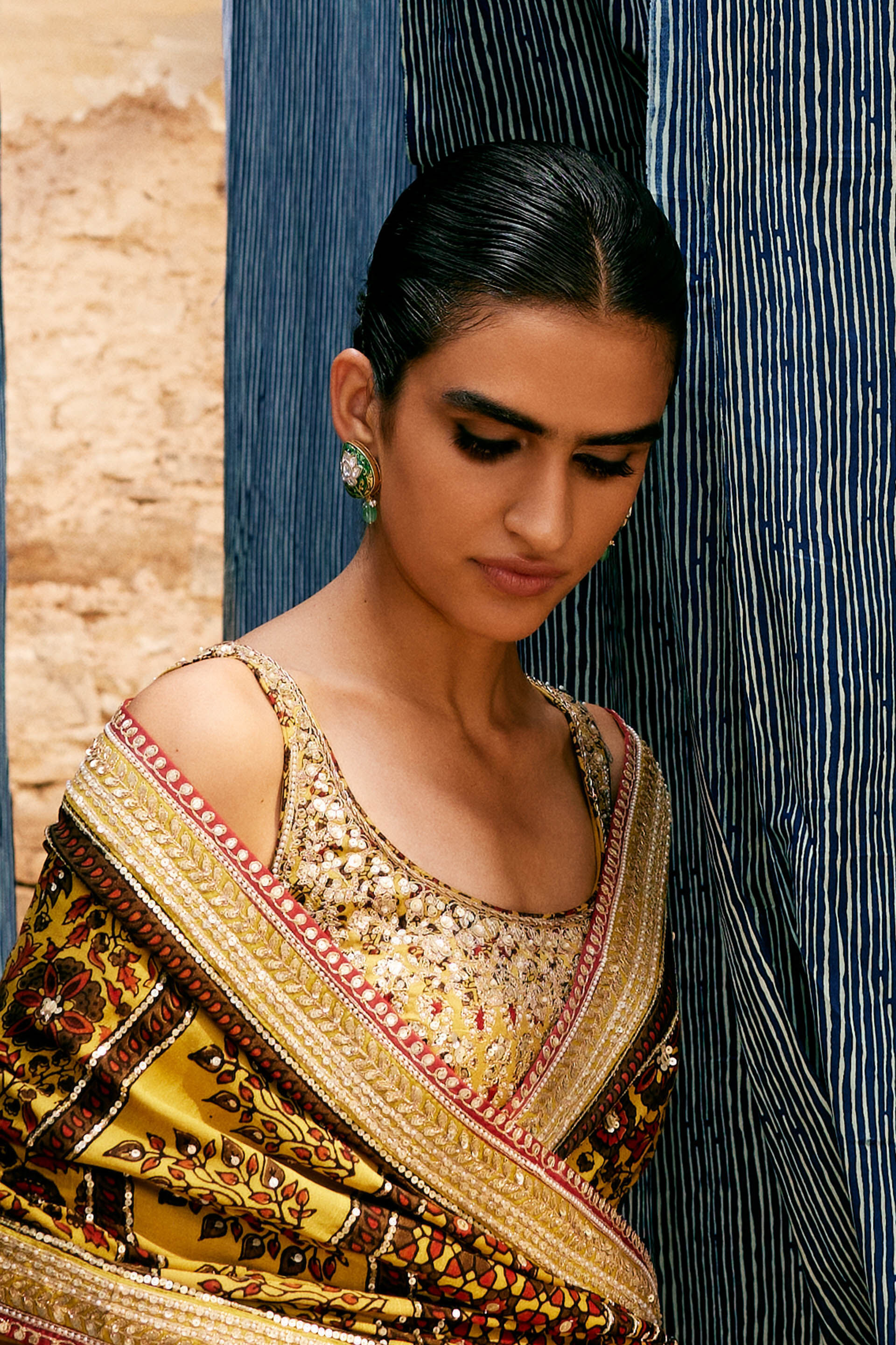Kasano Ajrakh Hand-block Printed Silk Choli - Mustard