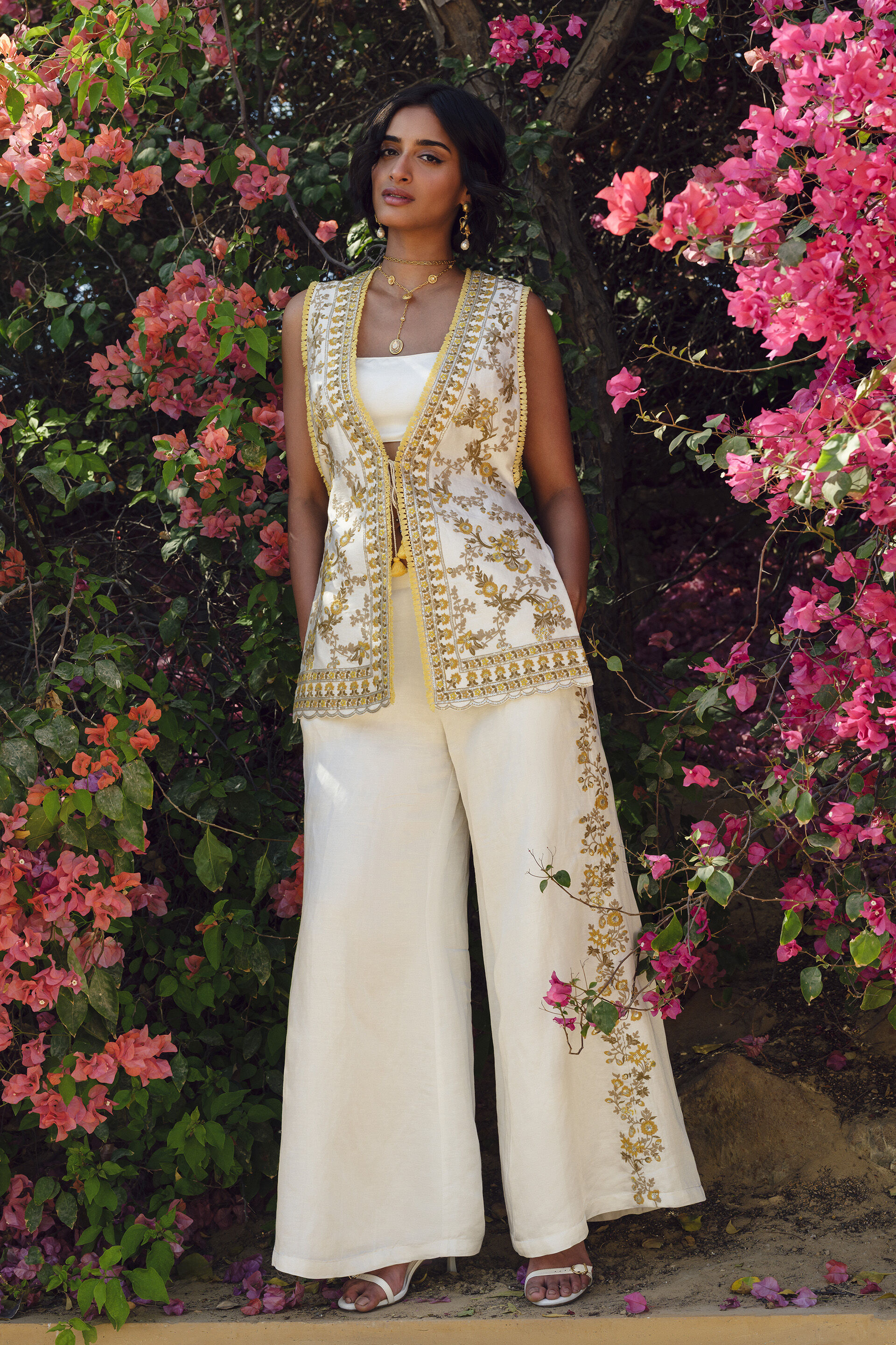 Amra Embroidered Palazzo Set - Natural, Natural, image 1