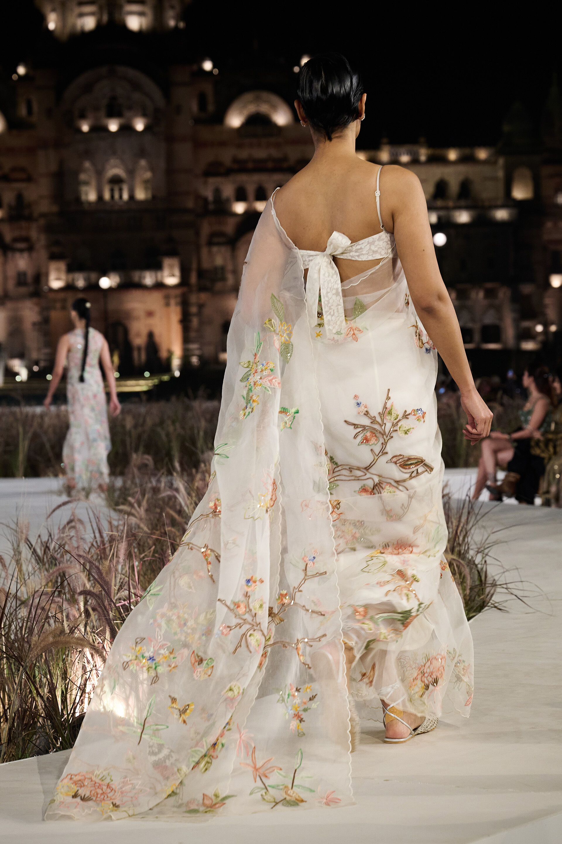 Springbloom Hand-embroidered SEWA Silk Saree - Ivory, Ivory, image 2