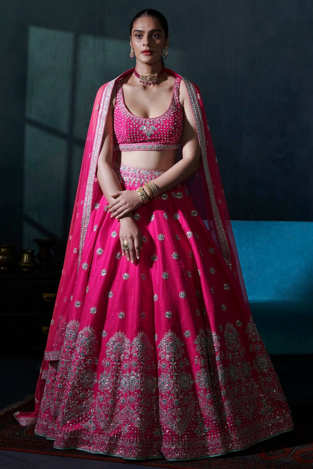 Ezrine Lehenga Set - Carrot Pink