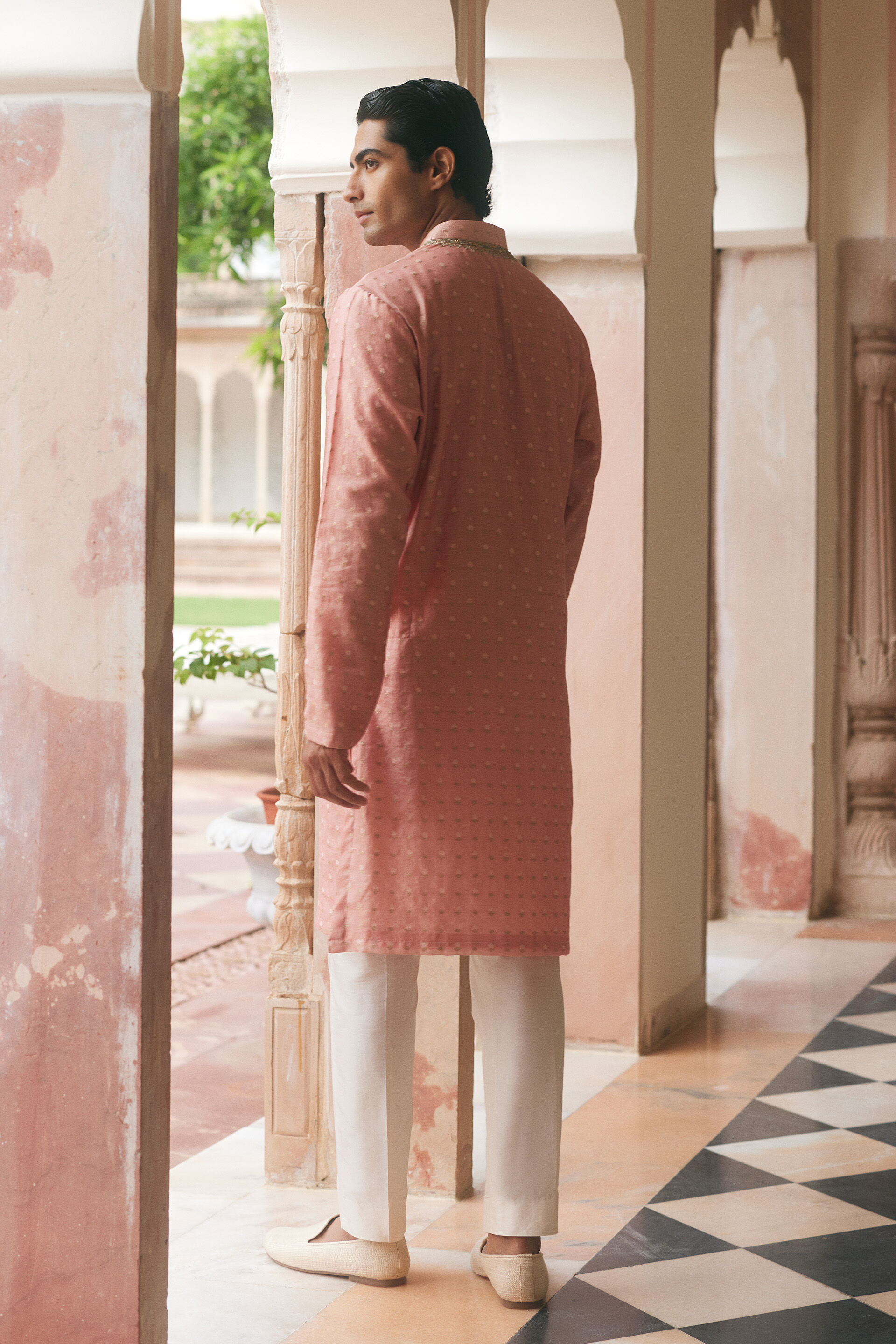 Faaris Handwoven Benarasi Silk Kurta - Blush