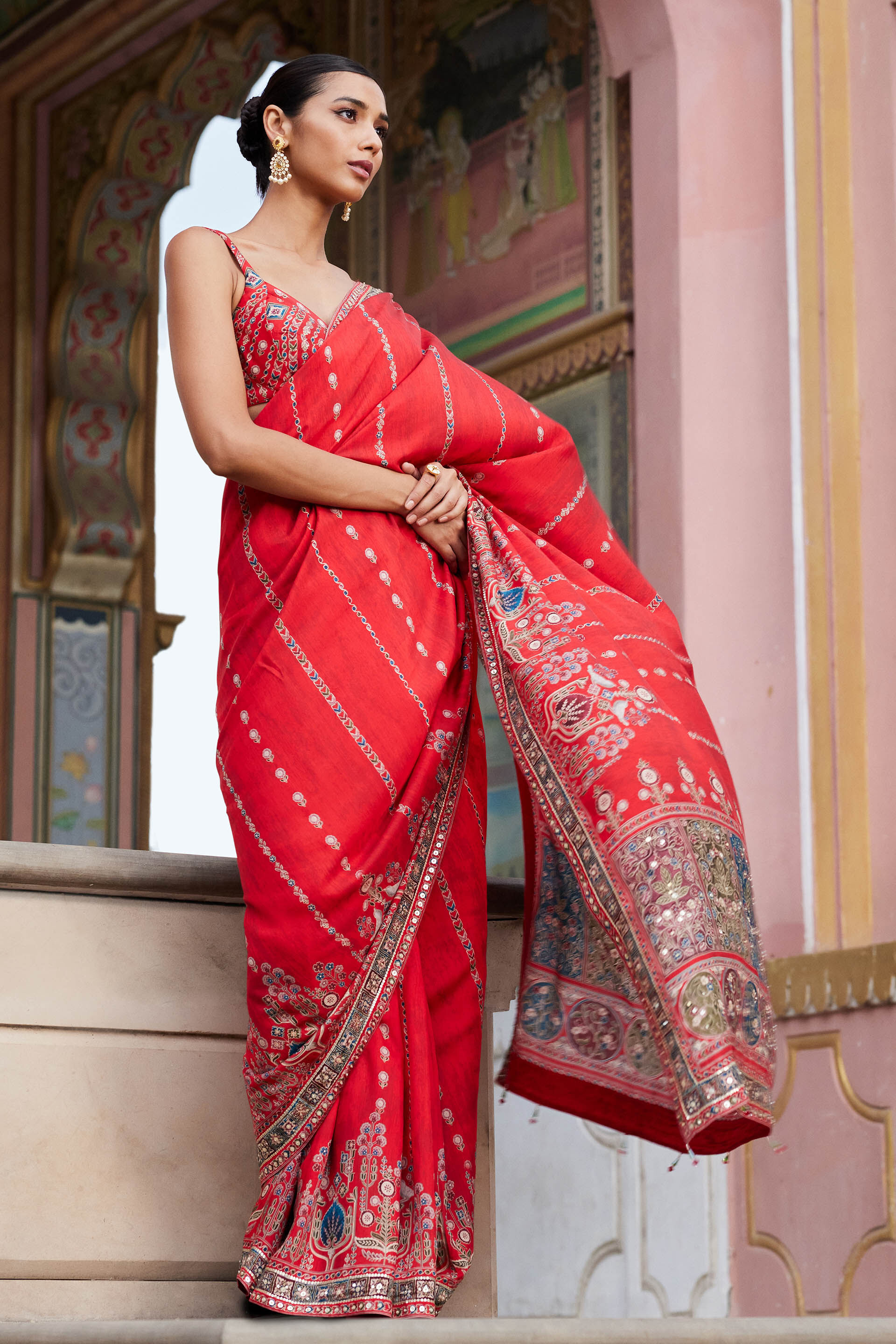 Nuris Saree - Red, Red, image 2