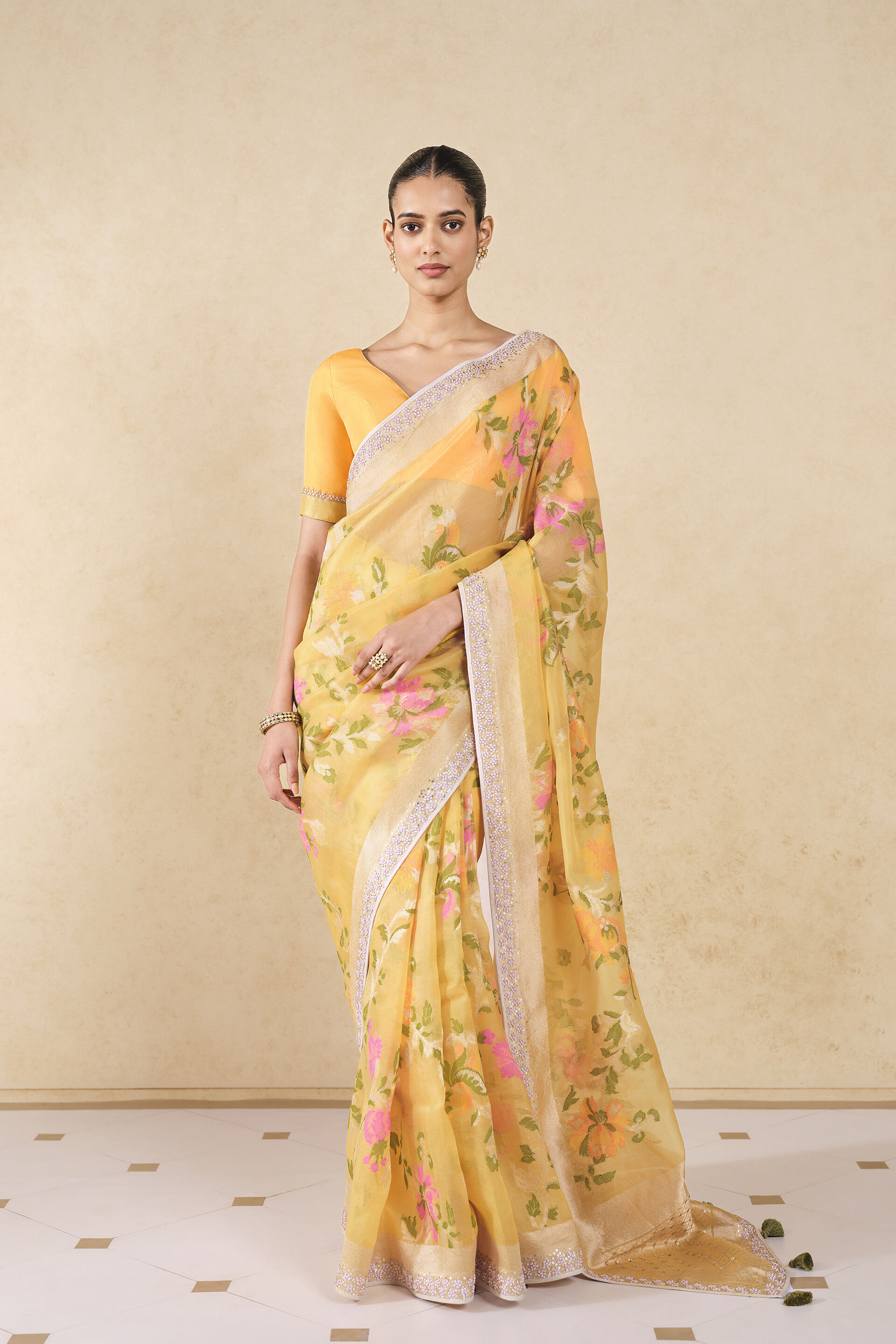 Siyam Handwoven Benarasi Silk Saree, Yellow, image 5