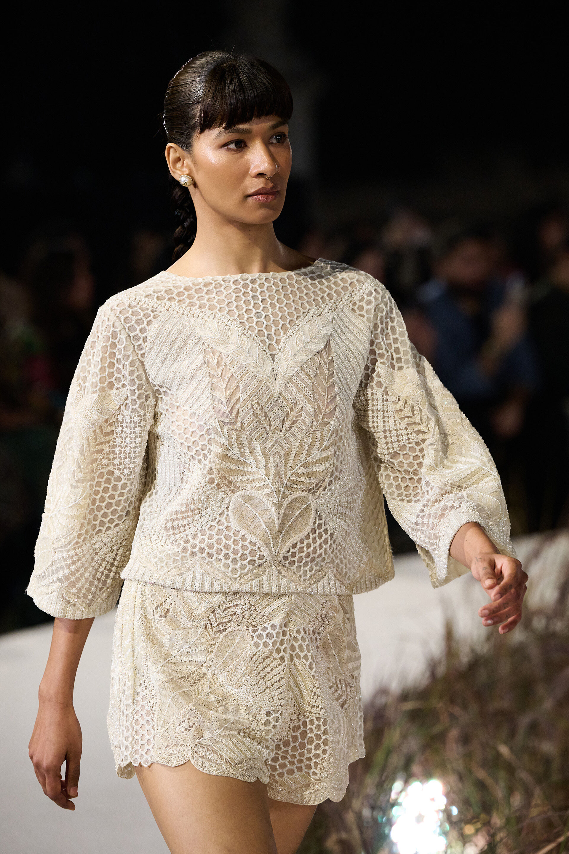 Azilis Embroidered Silk Co-ord - Ivory, Ivory, image 2