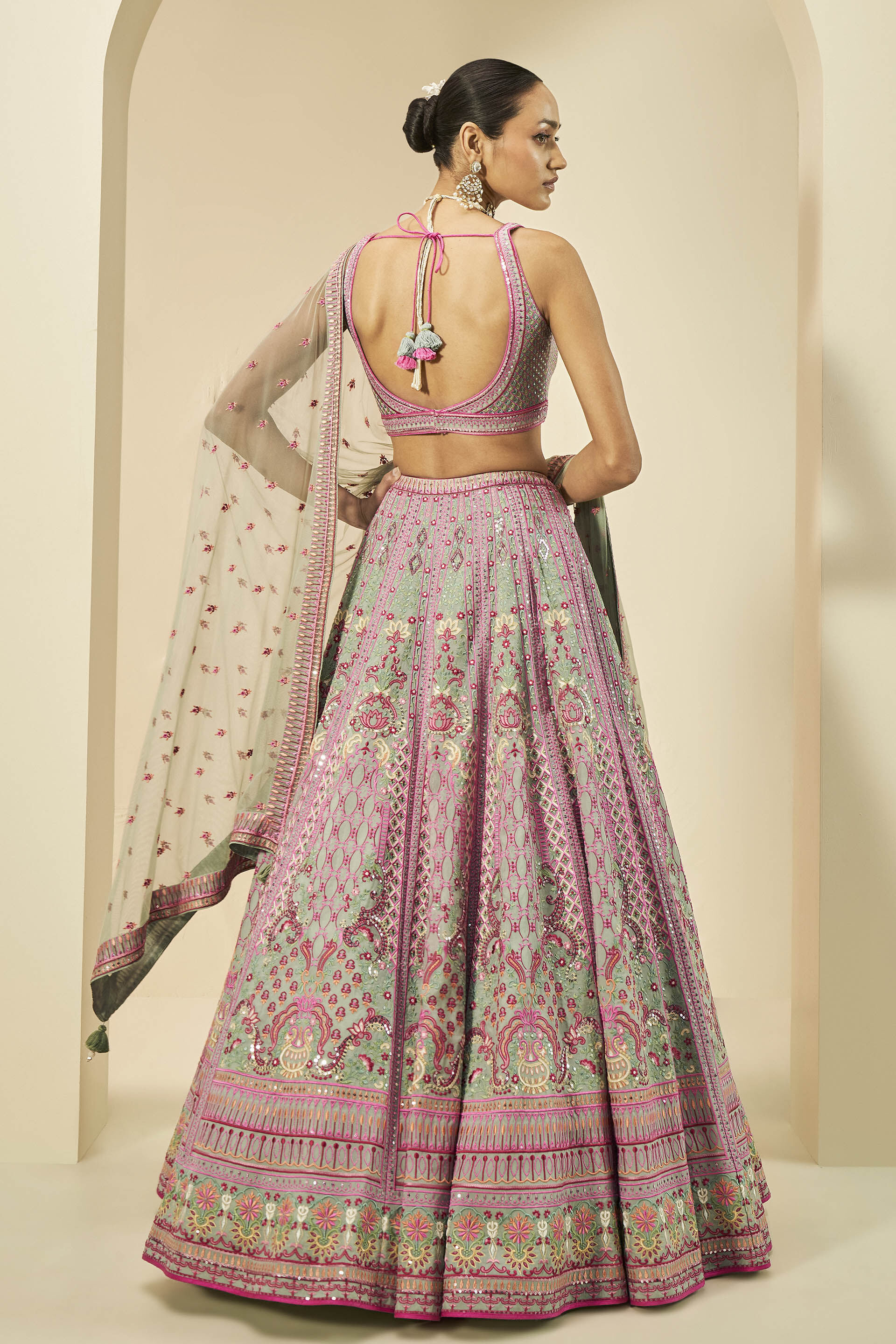 Aashirya Embroidered Lehenga Set - Sage, Sage, image 3