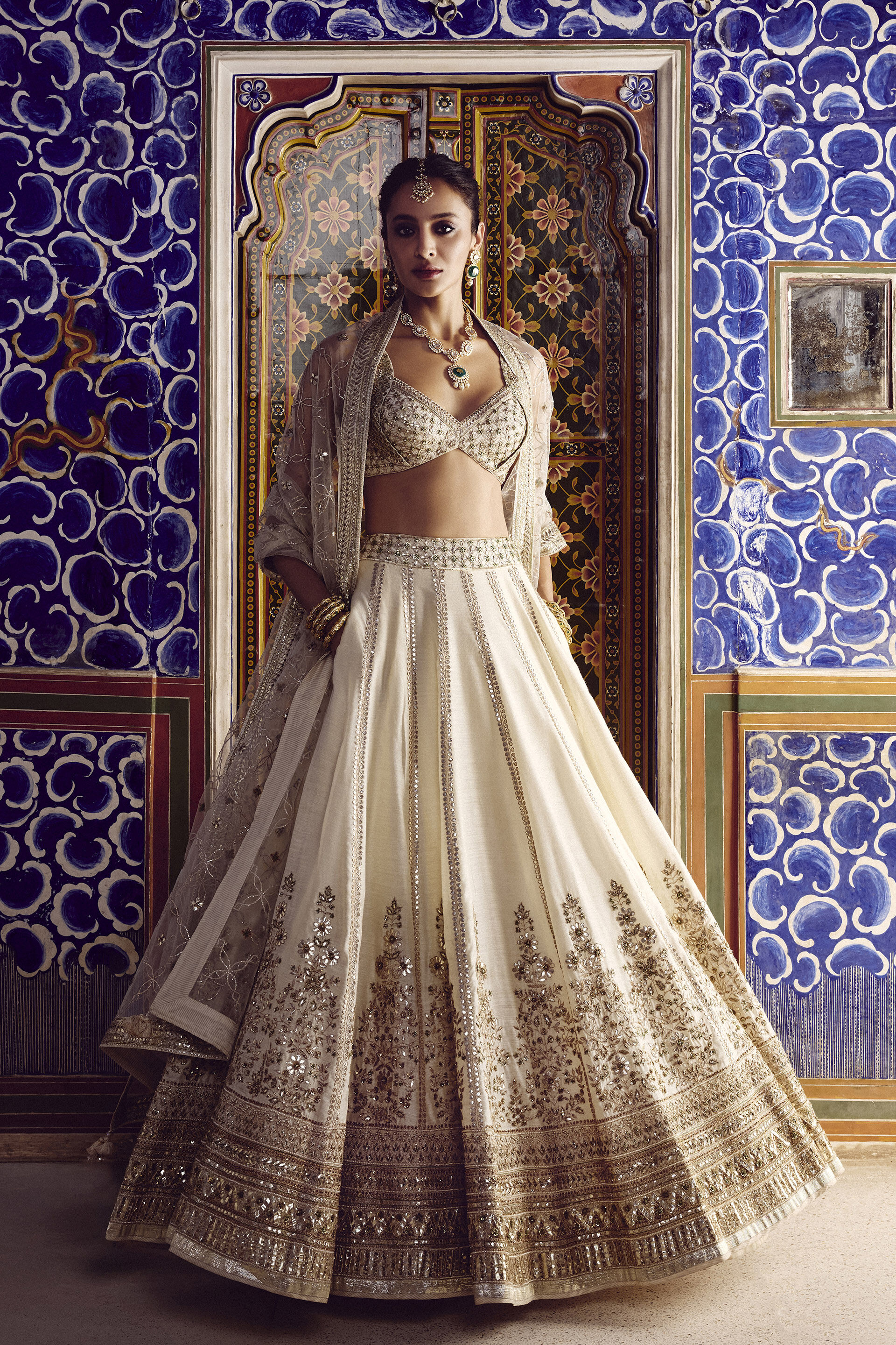 Nalika Gota Patti Silk Lehenga Set - Ivory