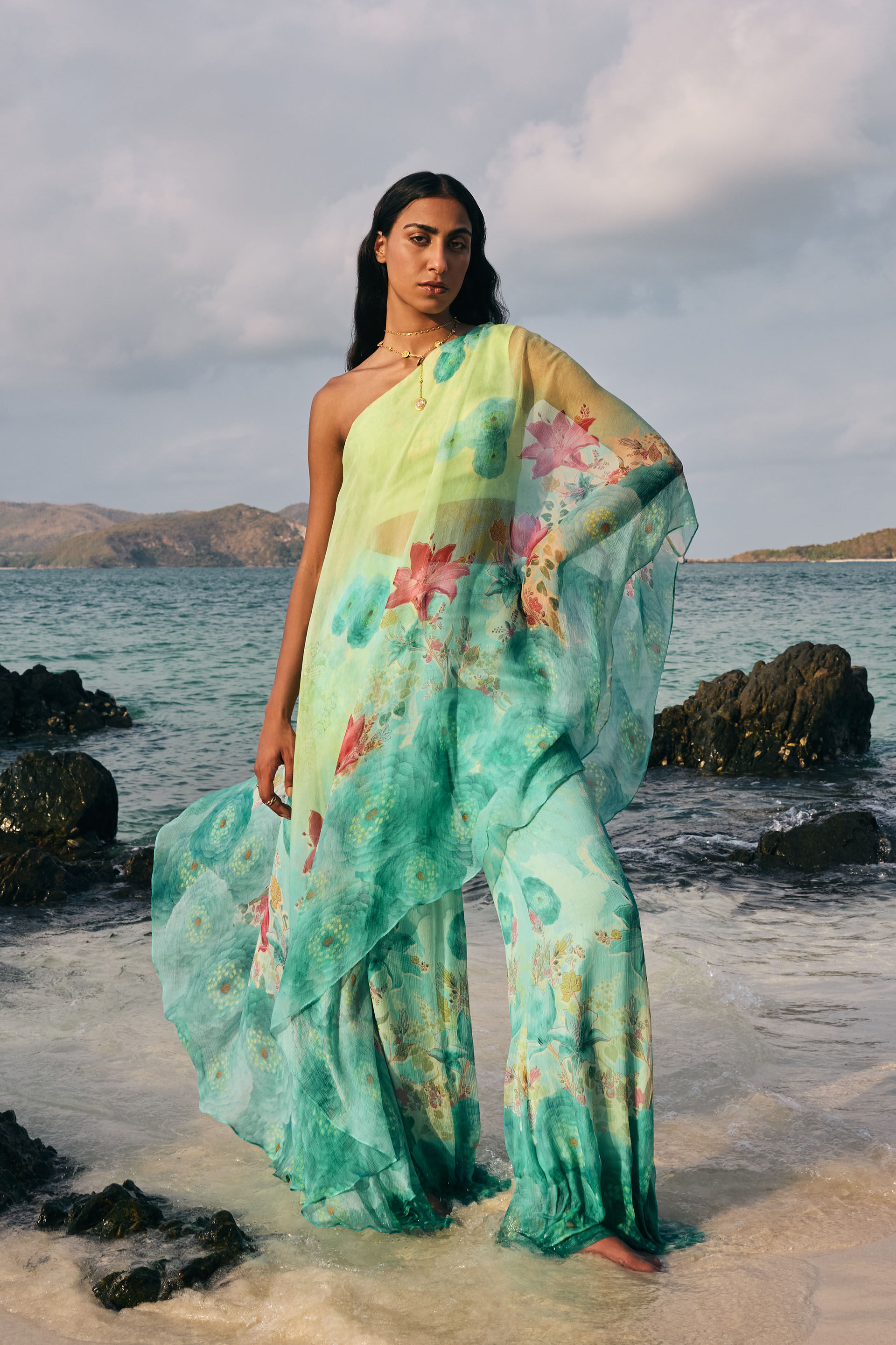 Skua Chiffon Palazzo Set - Yellow, Yellow, image 1