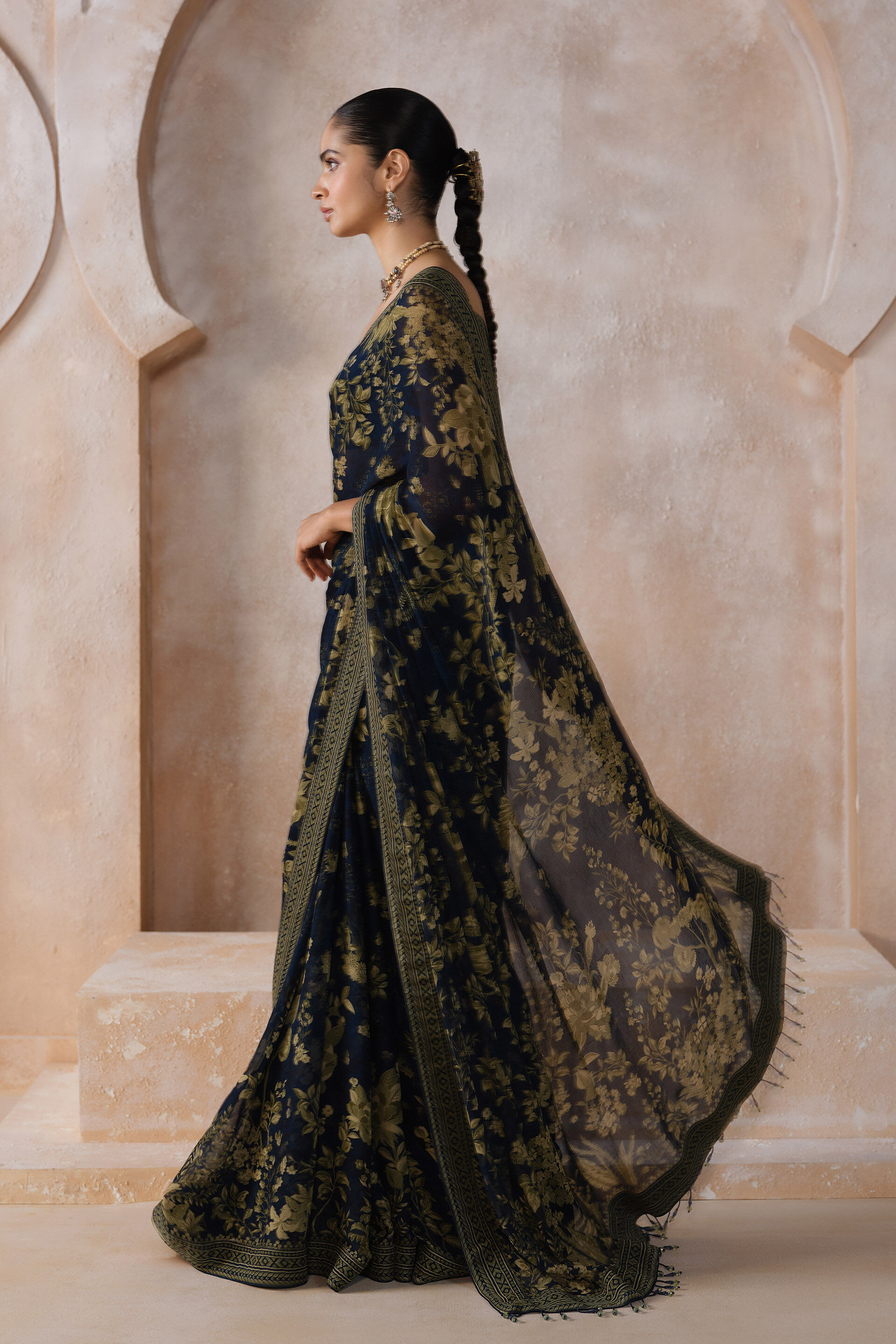 Amapola Chiffon Saree, Blue, image 3