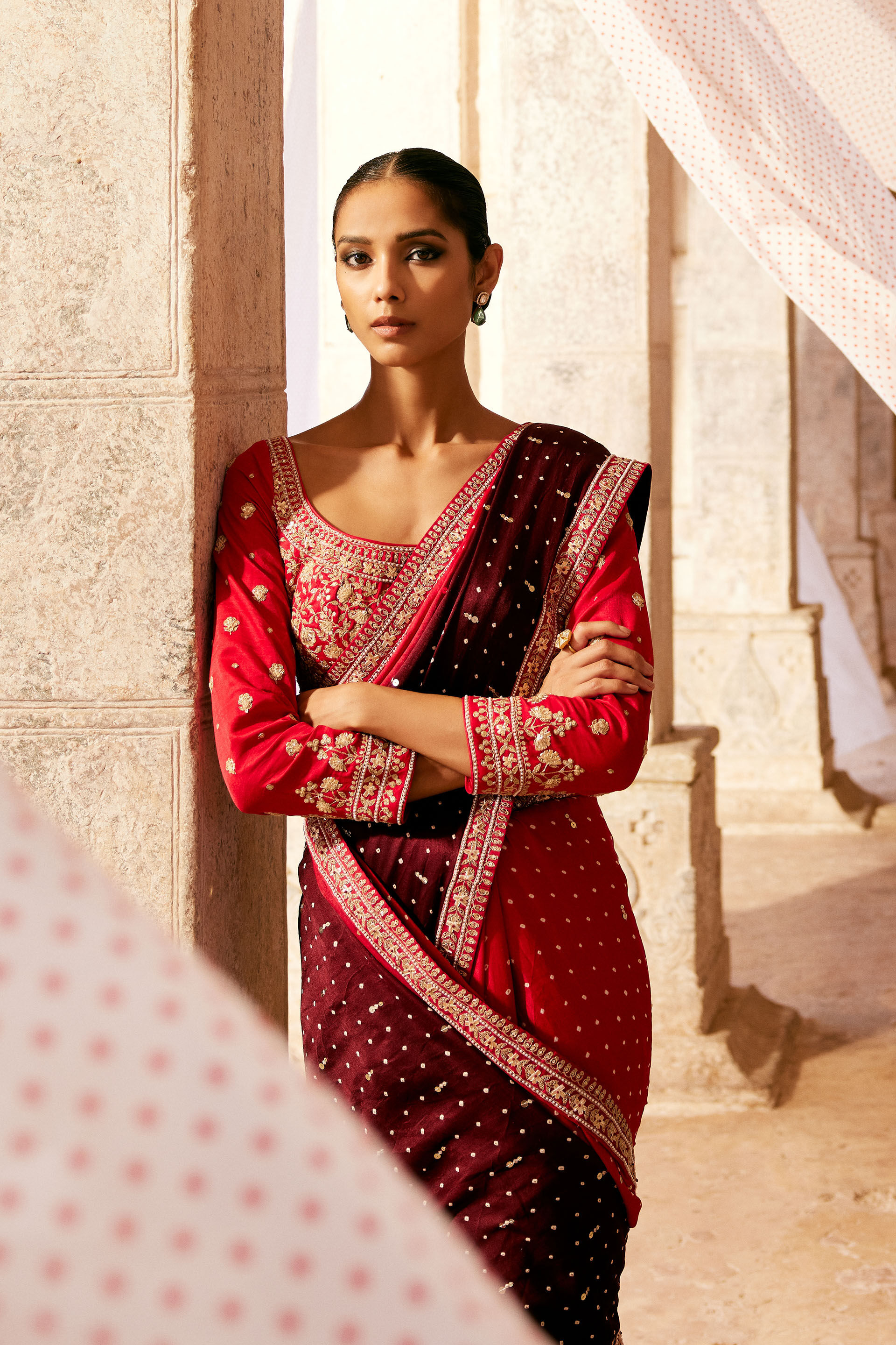 Sarovar Handcrafted Bandhani Silk Saree - Red, Red, image 3