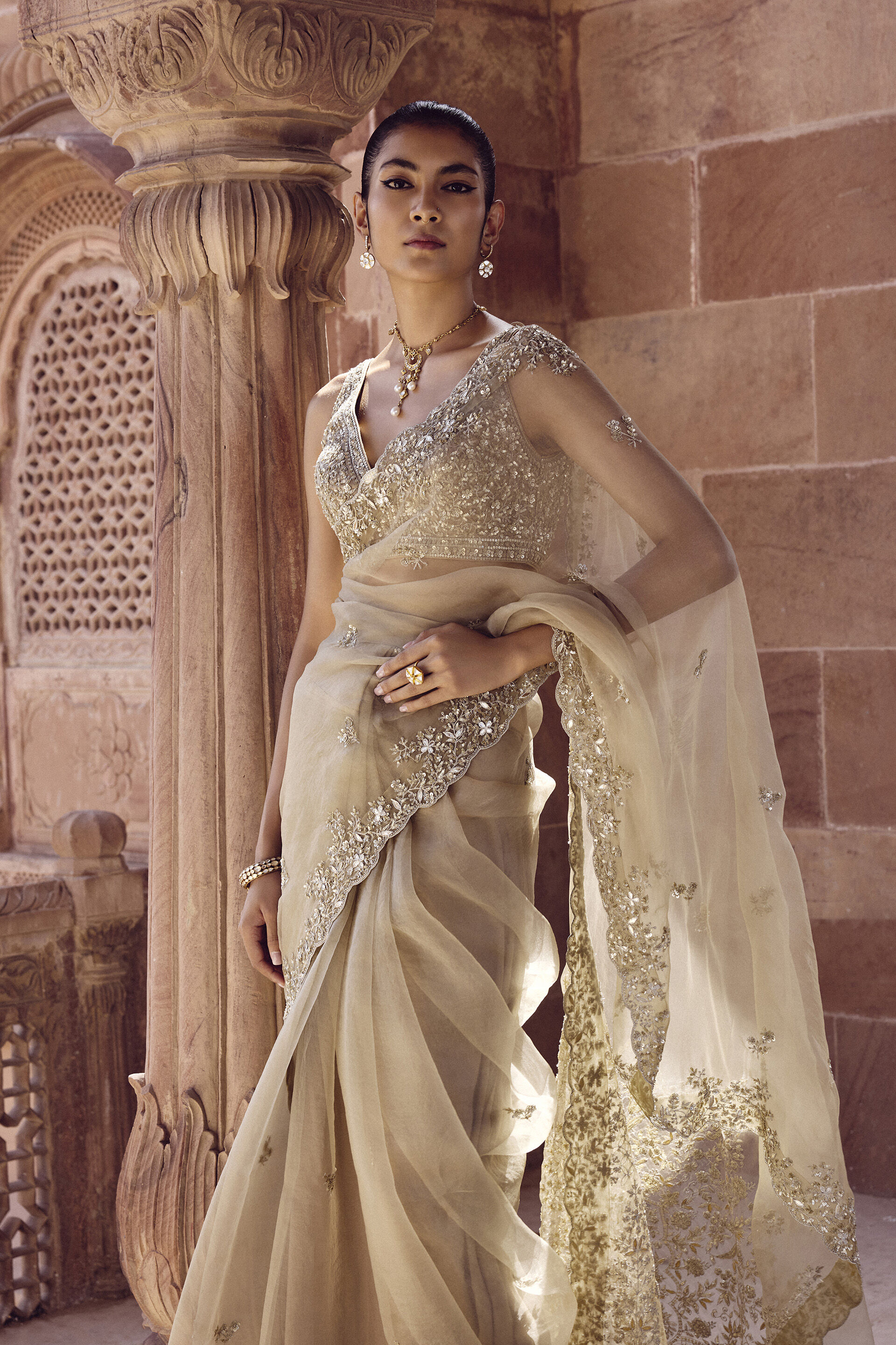 Sharvani Gota Patti Silk Saree - Gold, Gold, image 3