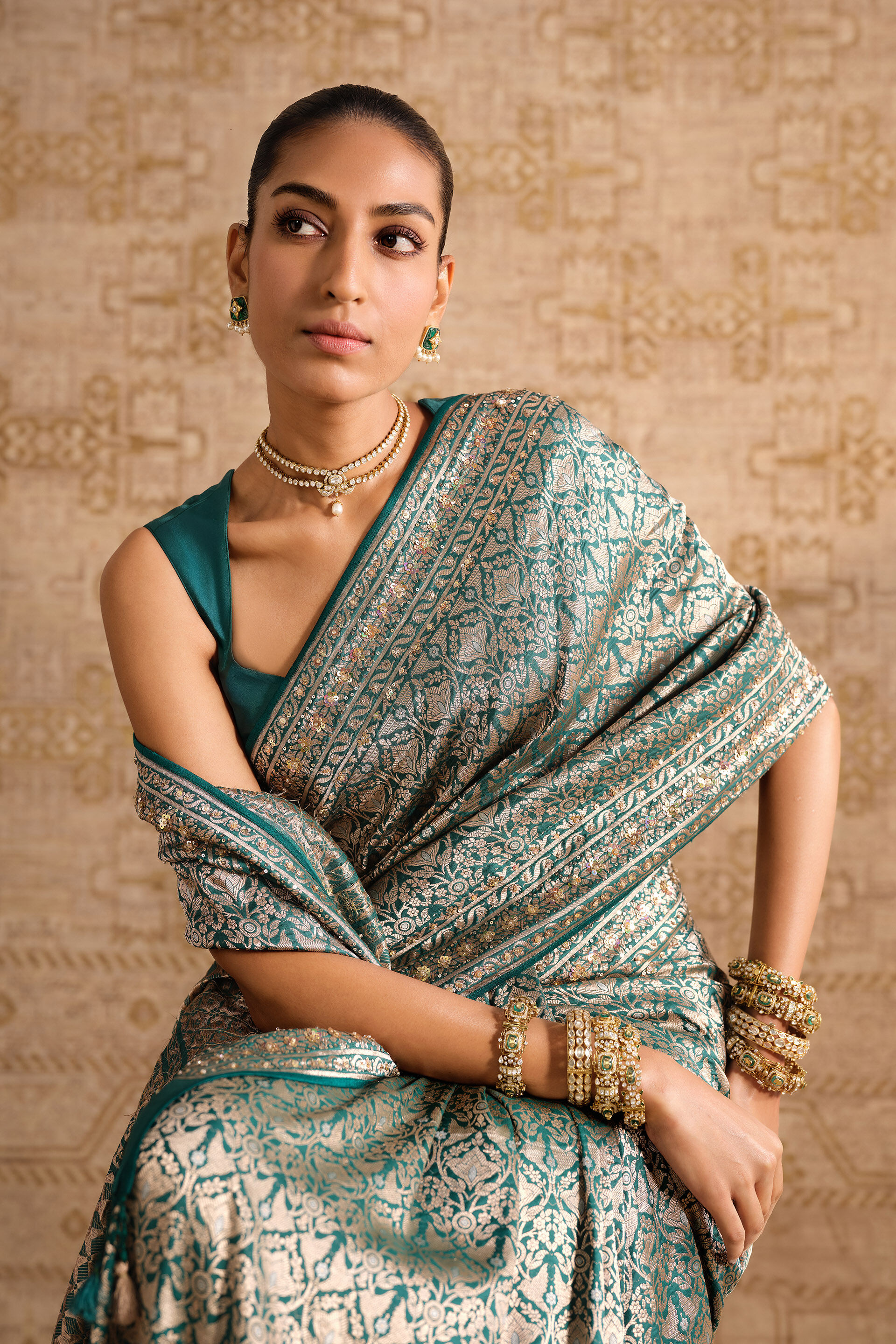 Anedya Handwoven Benarasi Silk Saree, Green, image 4