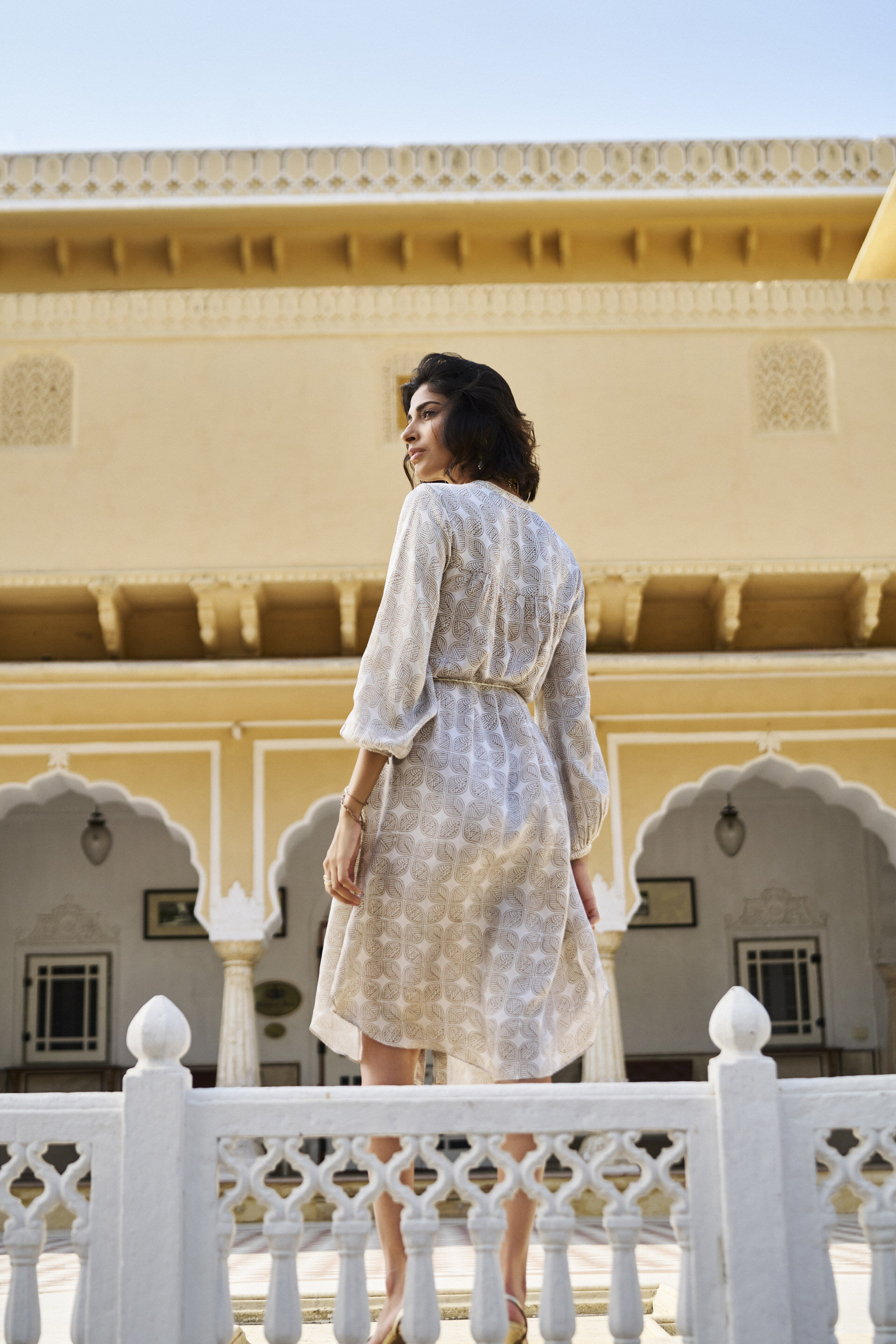 Fresco Hand-block Print & Gold Khadi Dress - Grey, Grey, image 2