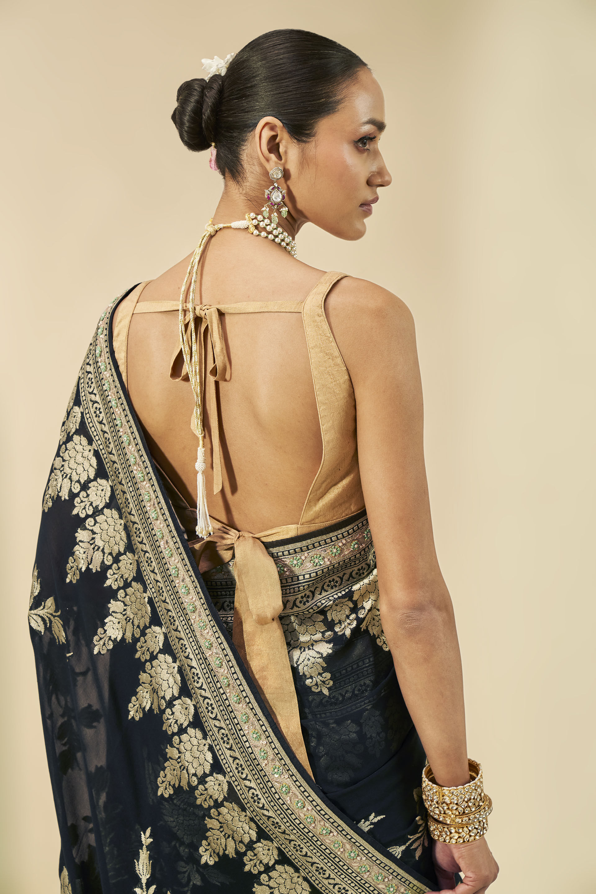 Nandana Embroidered Benarasi Silk Saree, Black, image 5